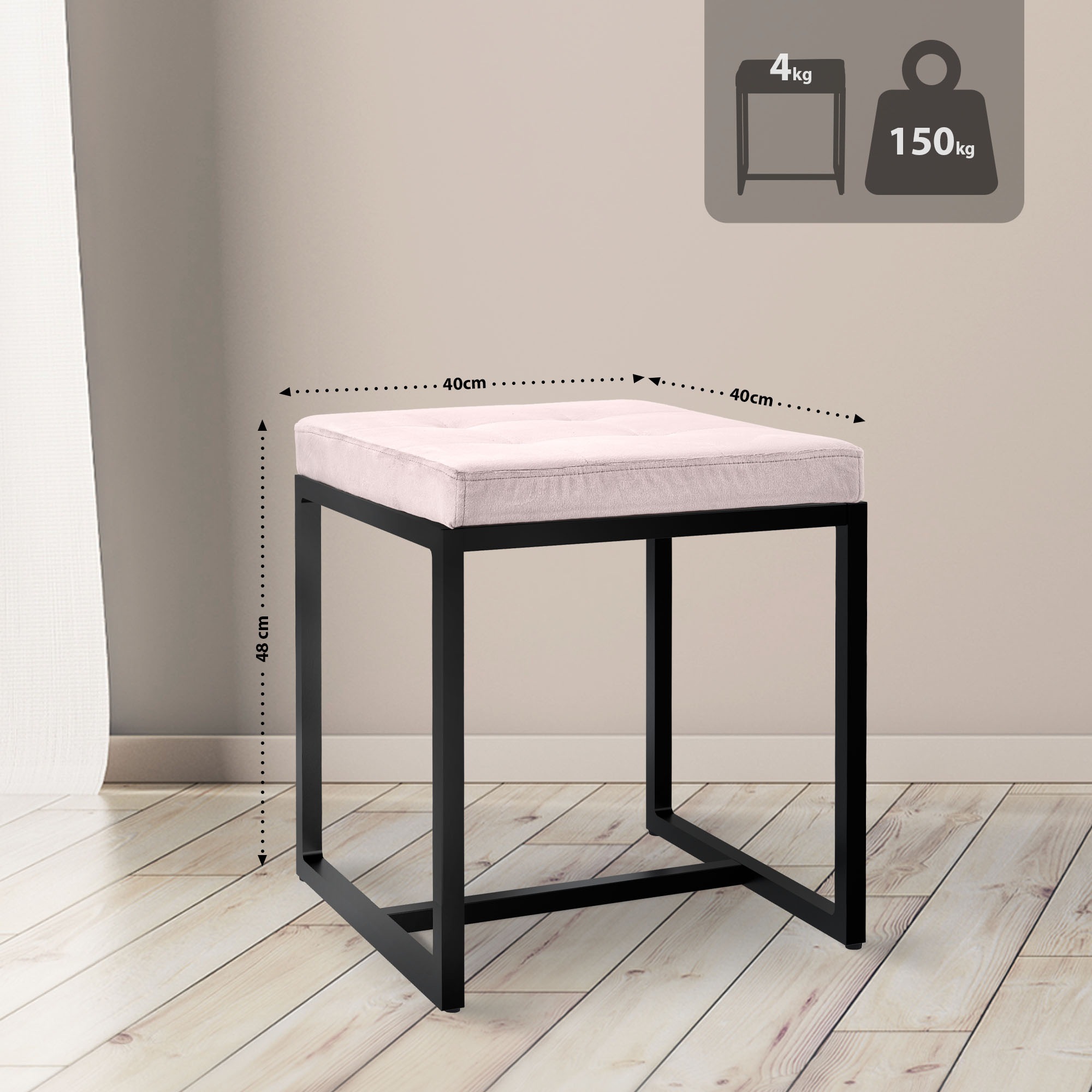 Sitzhocker Barci mit schwarzem Gestell