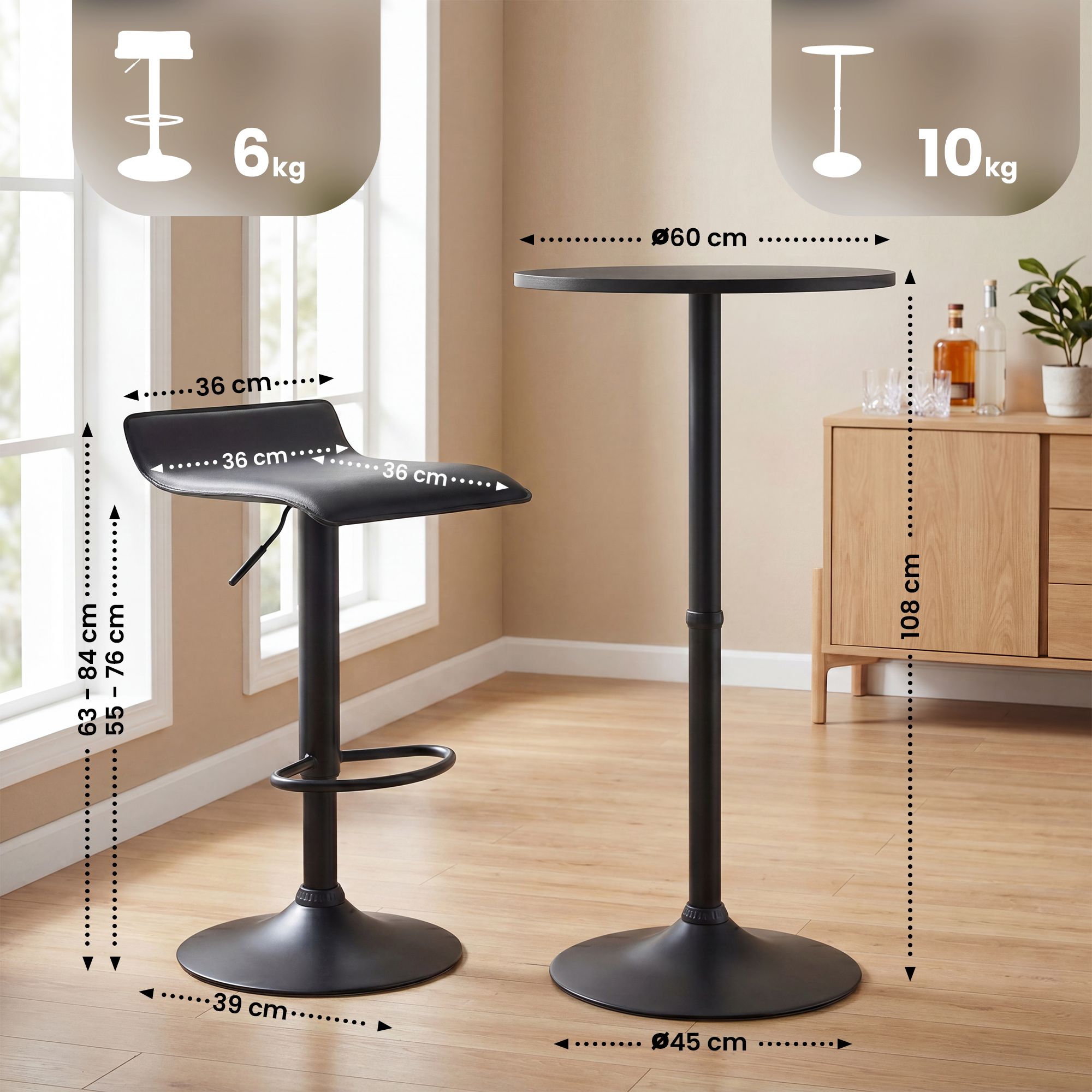 Bartisch-Set Lumo mit zwei Barhockern schwarz
