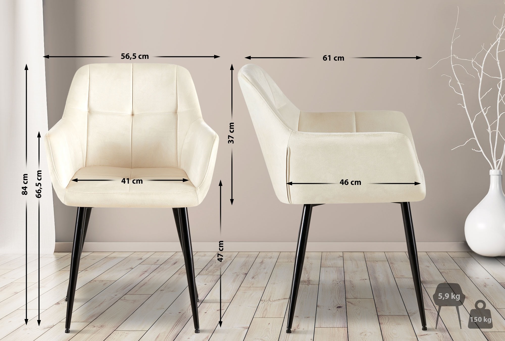 2er Set Esszimmerstuhl Emia Samt