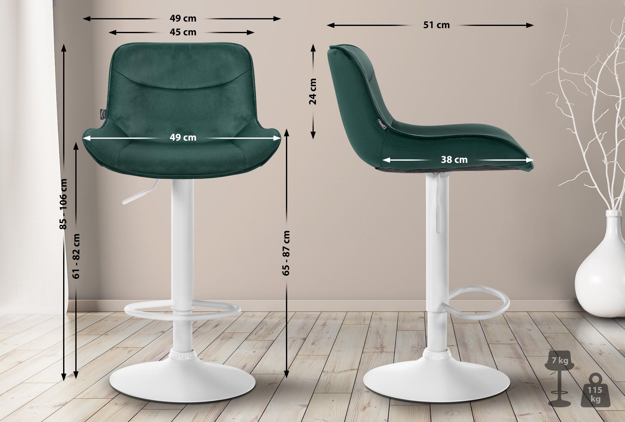 2er Set Barhocker Vonore Samt