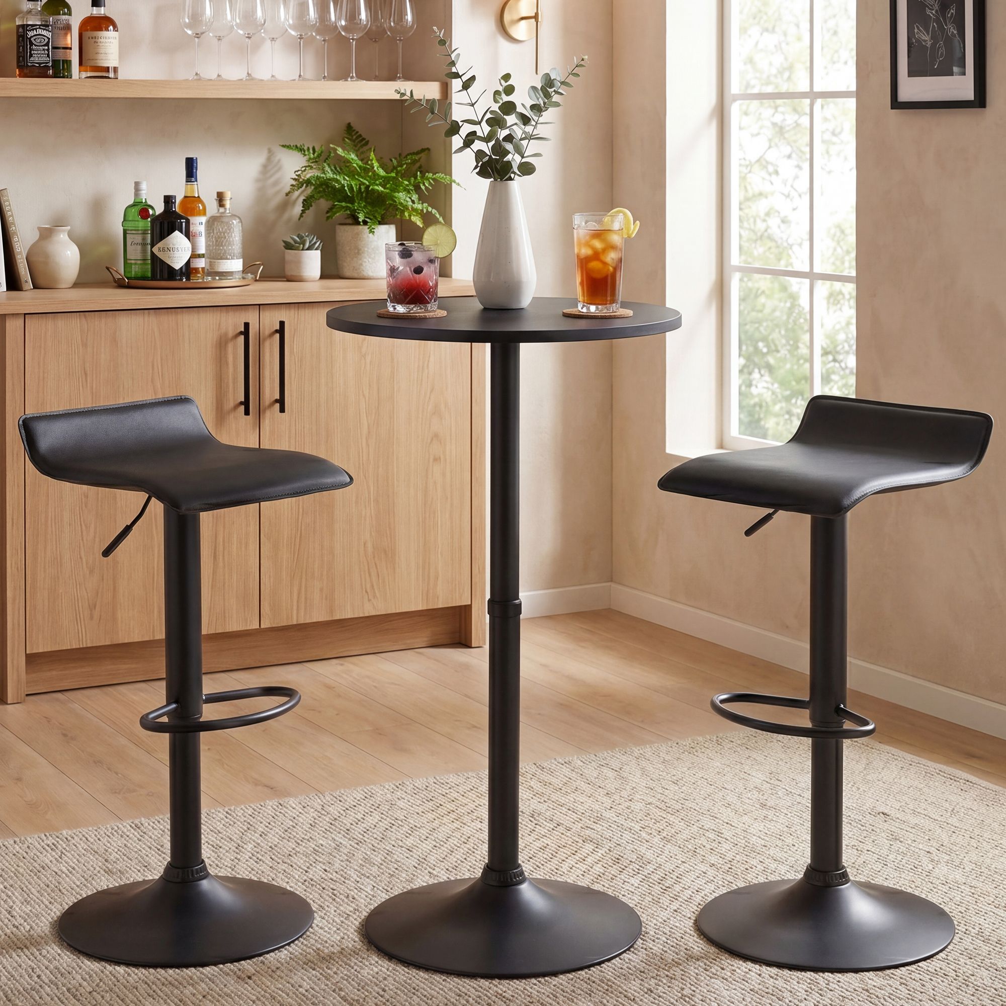 Bartisch-Set Lumo mit zwei Barhockern schwarz