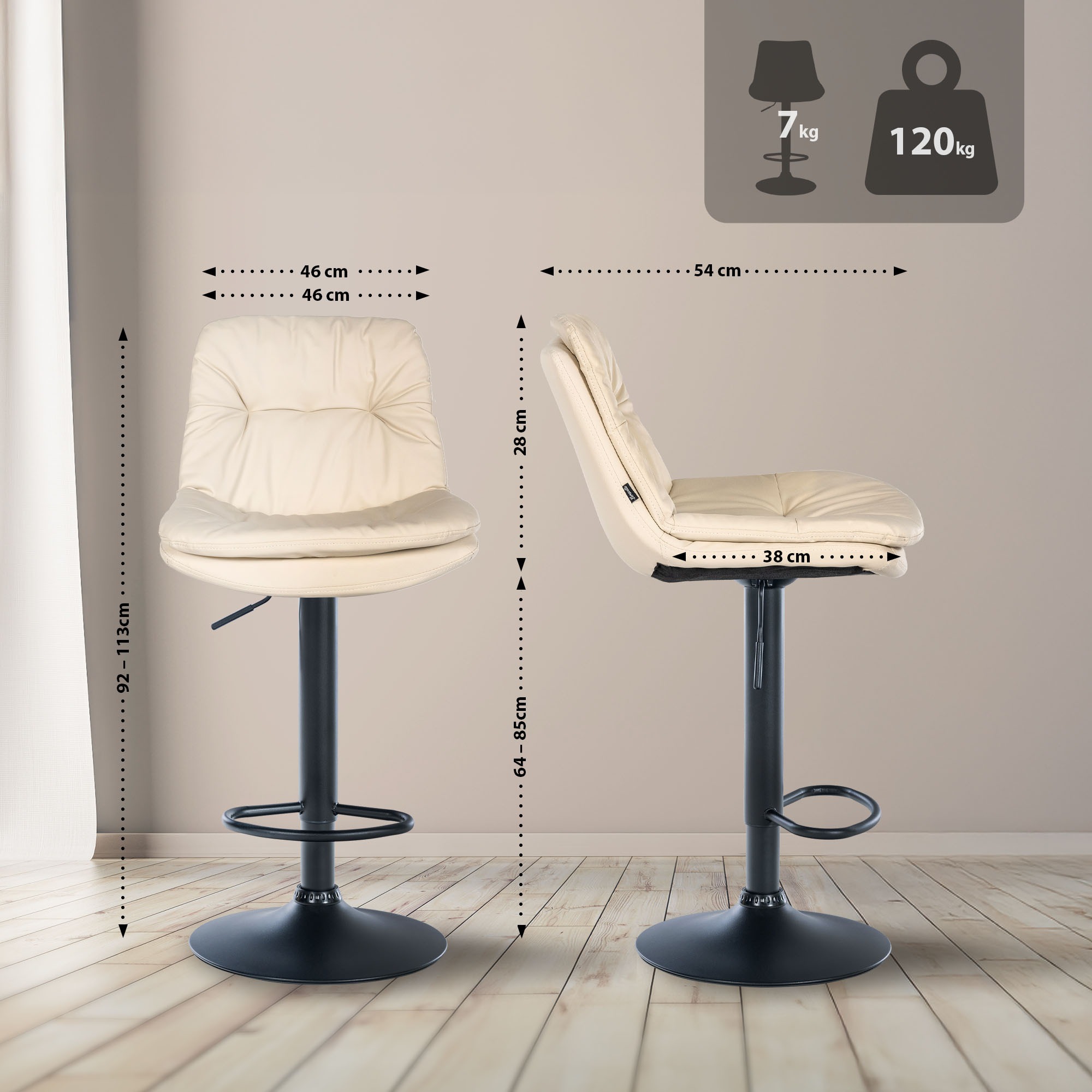 Barhocker Laurel Kunstleder Metall matt schwarz creme