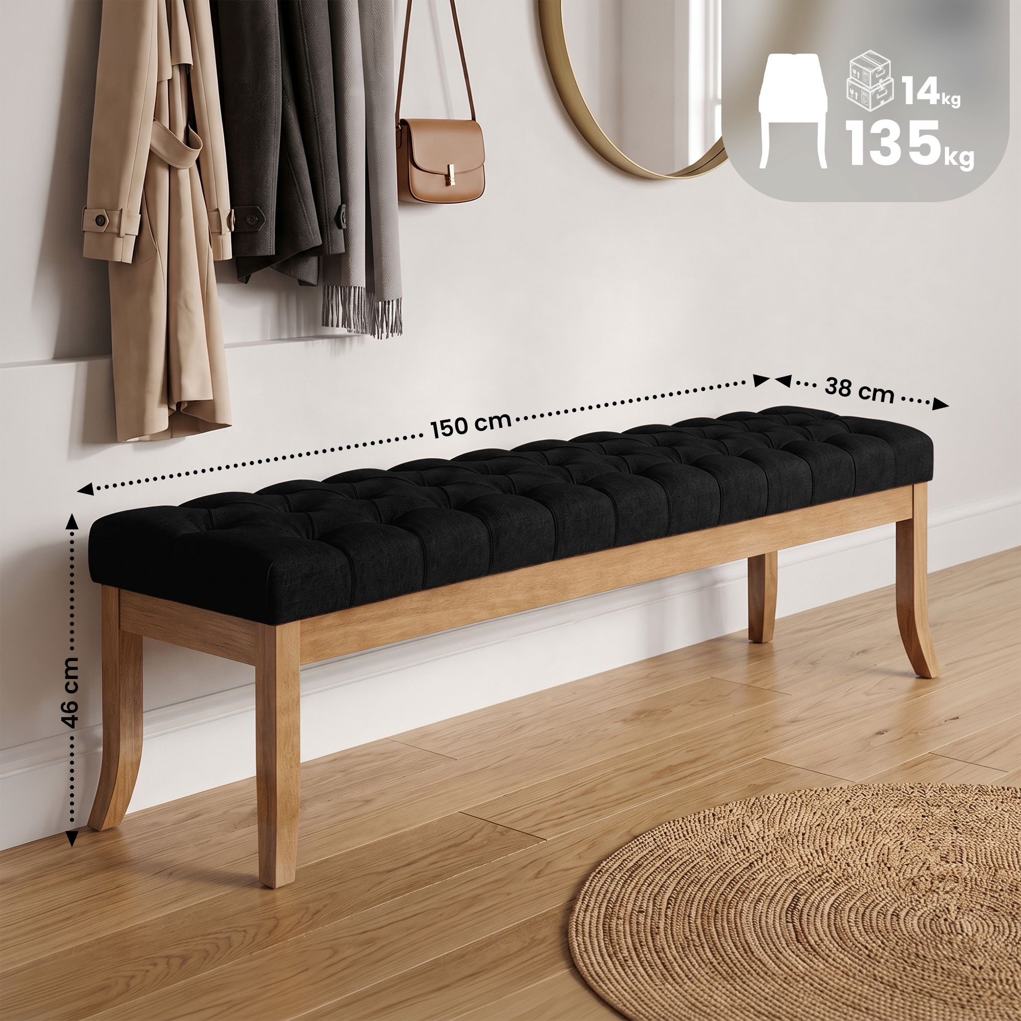 Sitzbank Ramses Stoff mit hellem Holzgestell