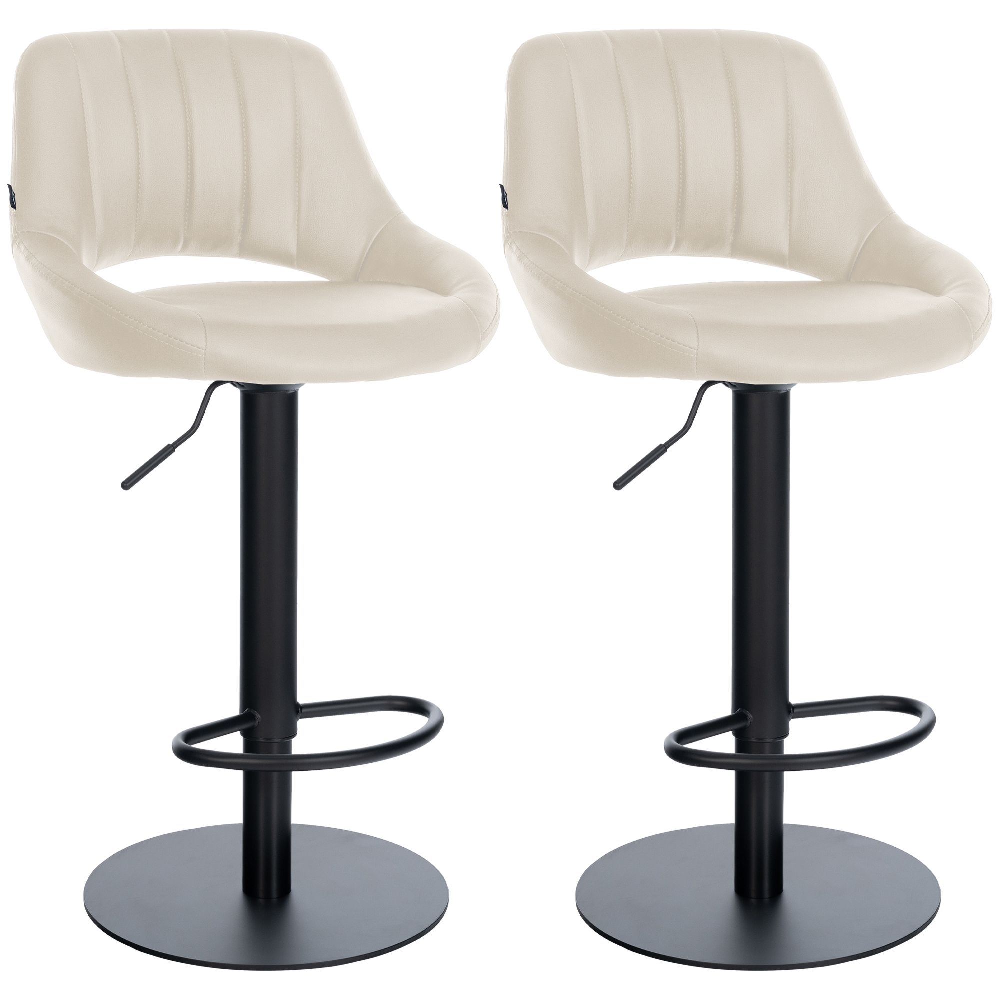 2er Set Barhocker Milet Schwarz mit extra schweren Standfüßen creme Kunstleder