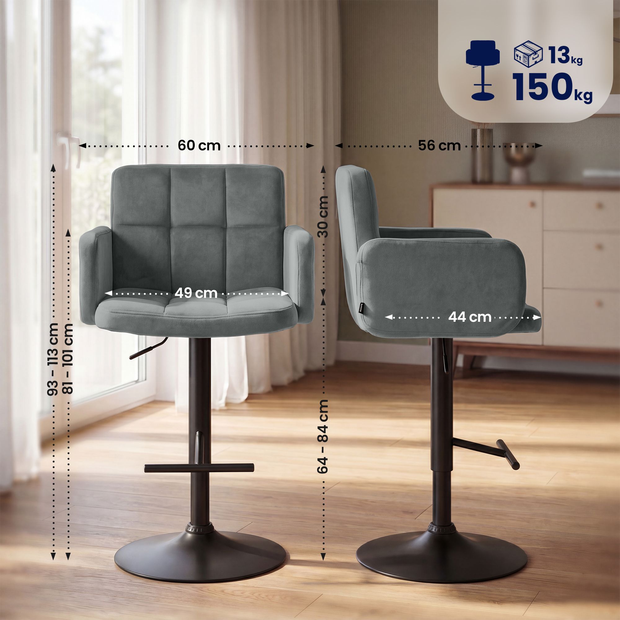 2er Set Barhocker Los Angeles Samt