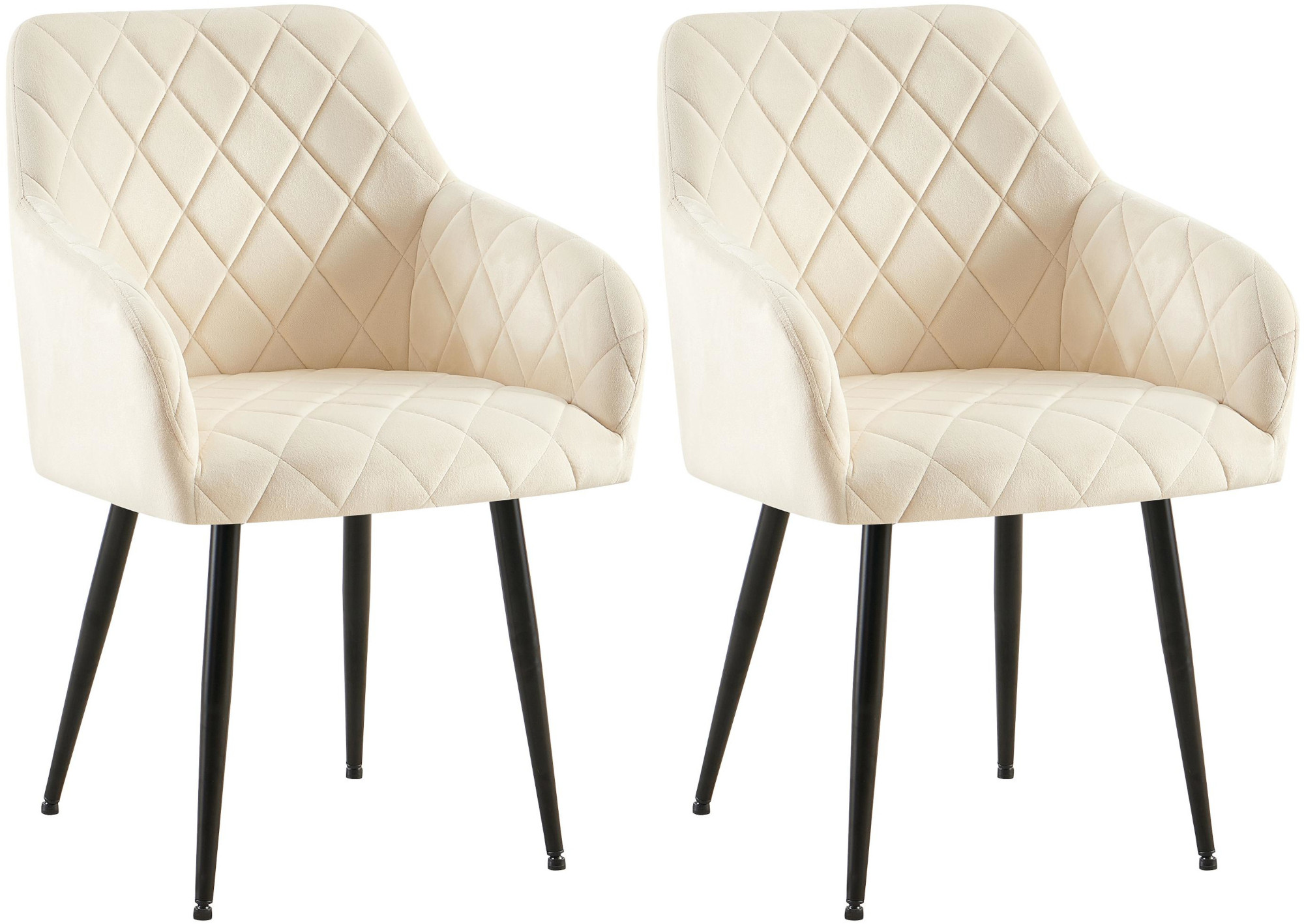 2er Set Esszimmerstühle Monett Samt Metall matt schwarz creme