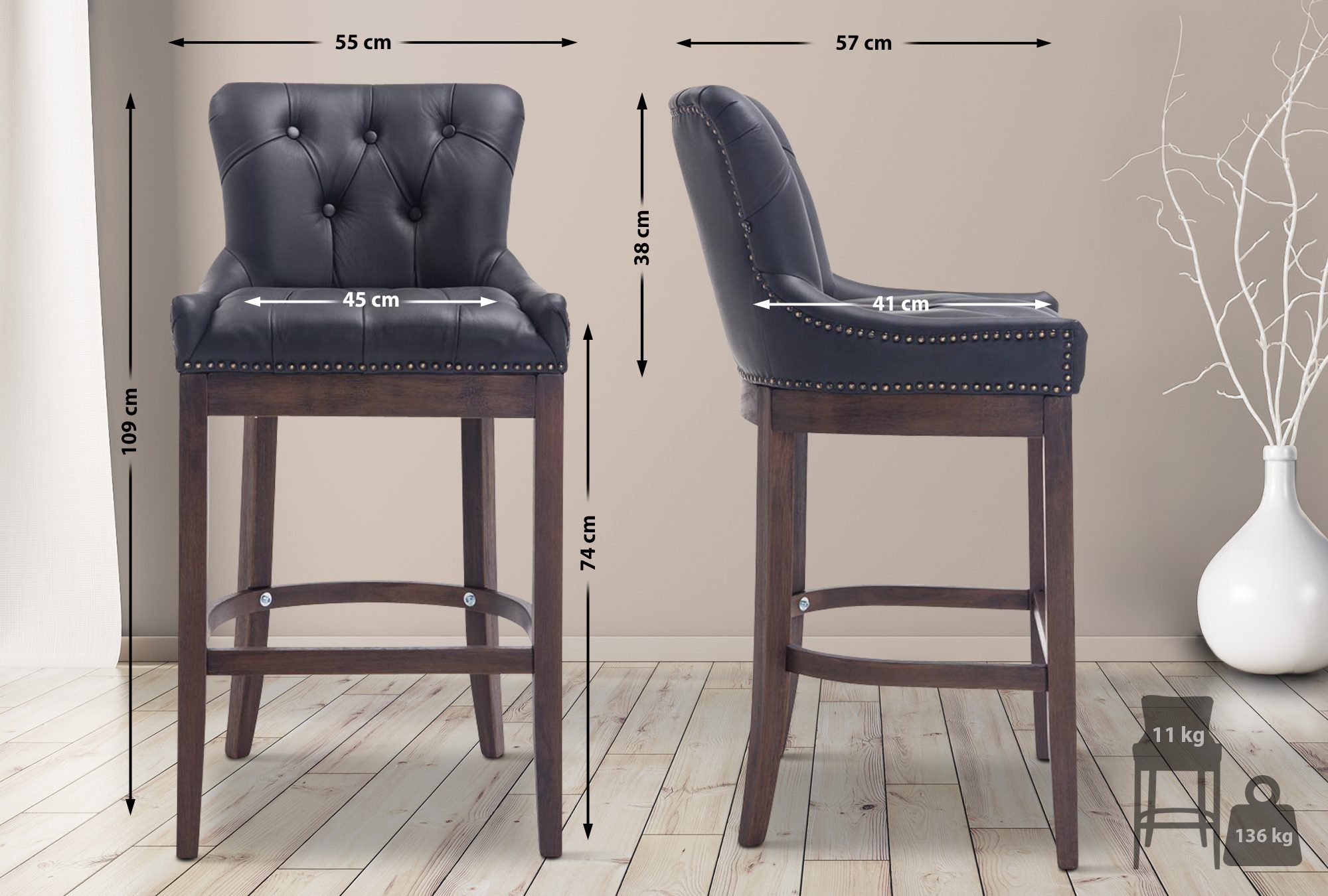 Barhocker Lakewood Echtleder, Antik-dunkel