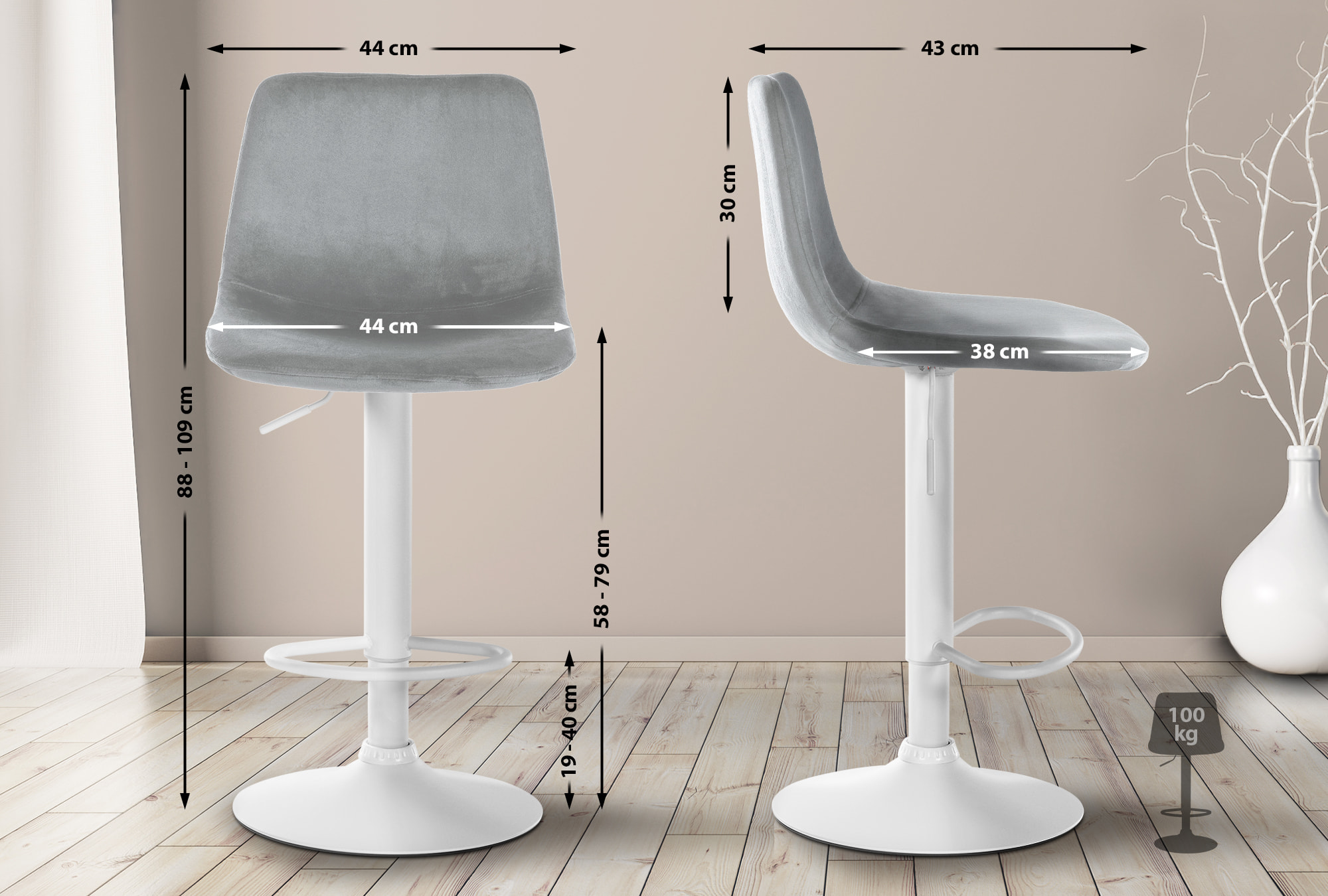 2er Set Barhocker Divo Samt