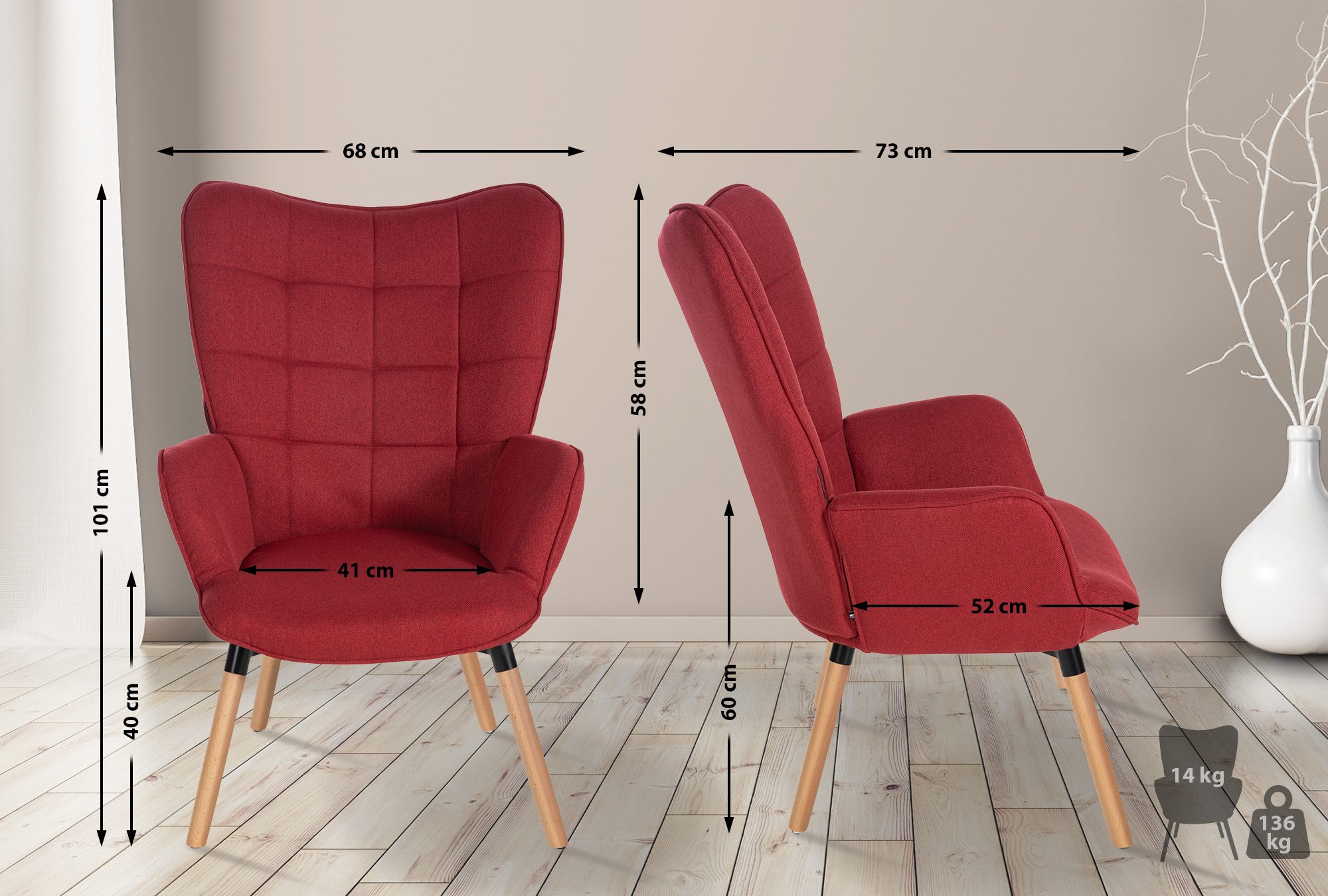 Sessel Garding Stoff-Bezug rot