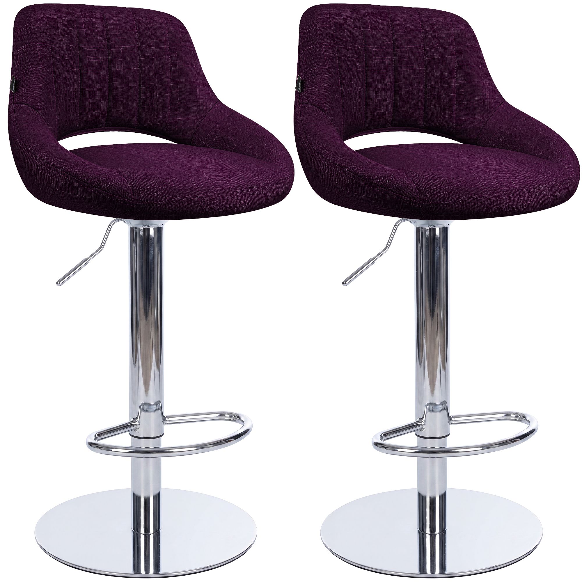 2er Set Barhocker Milet Chrom mit extra schweren Standfüßen lila Stoff