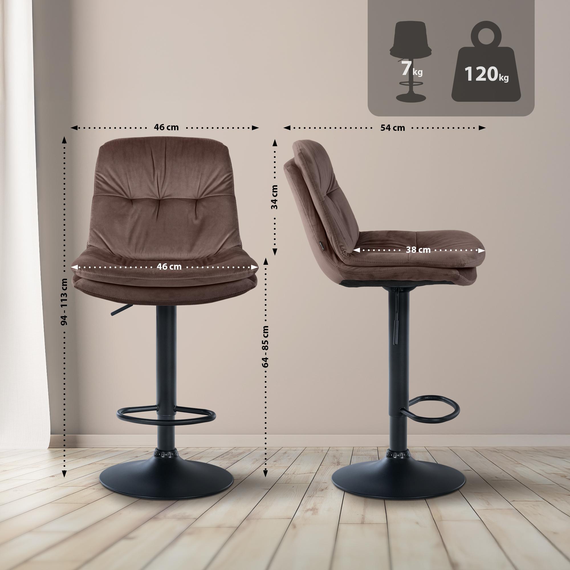 Barhocker Laurel Samt Metall matt schwarz braun