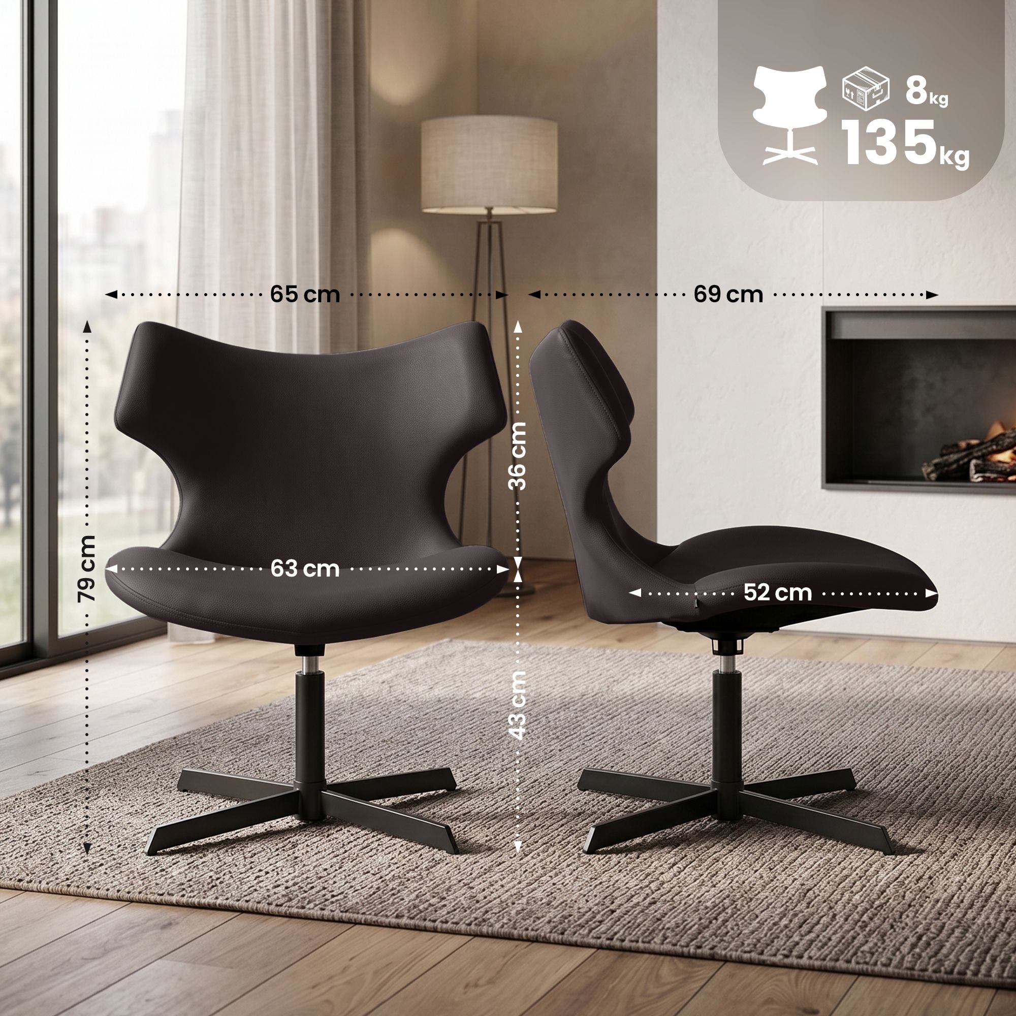 2er Set Loungestühle Welland Lederoptik