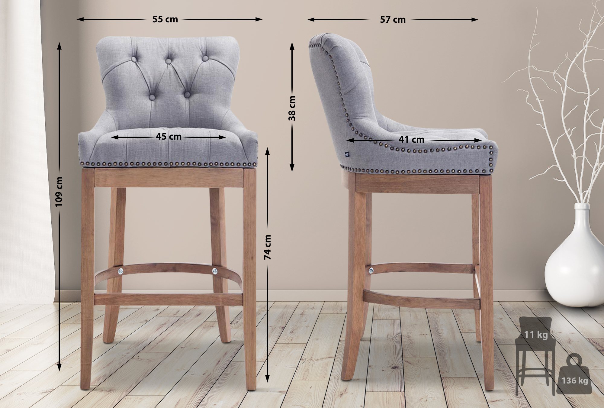 Barhocker Lakewood Stoff, Antik-hell