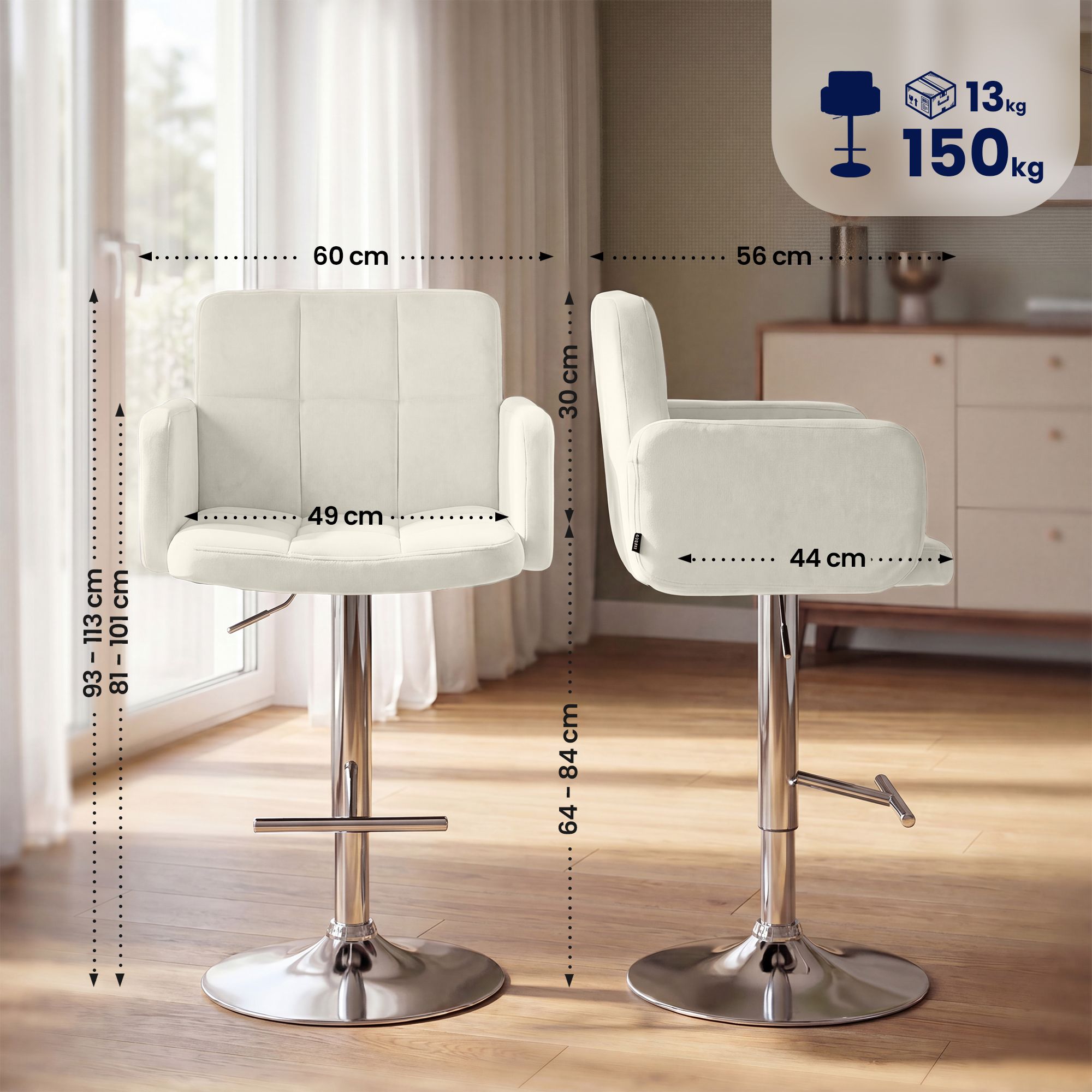 2er Set Barhocker Los Angeles Samt