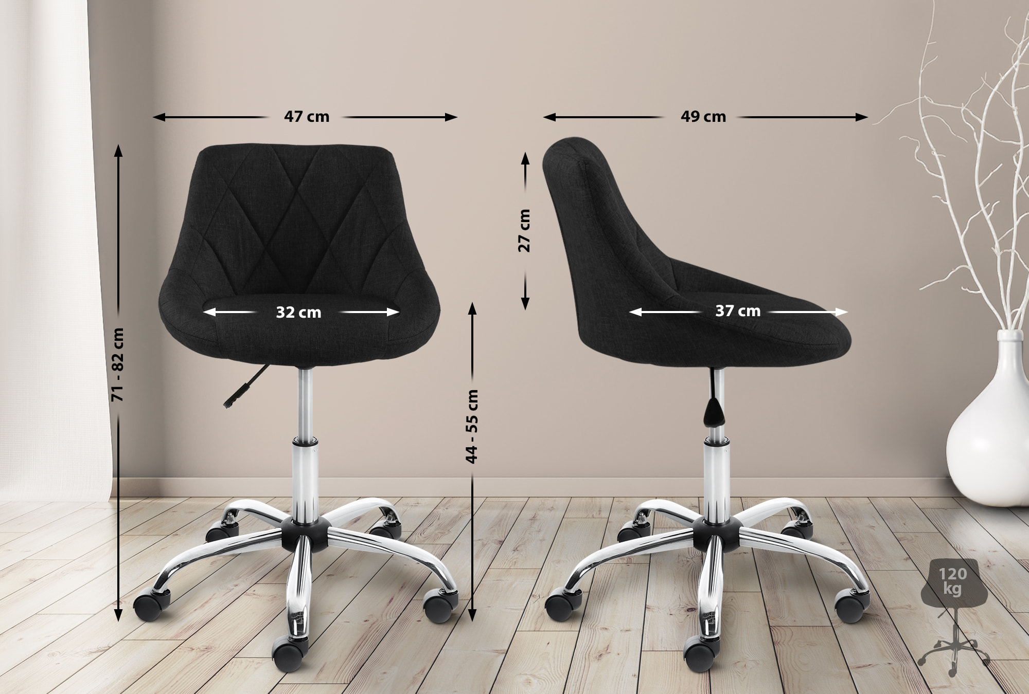 Arbeitshocker Lazio schwarz Stoff