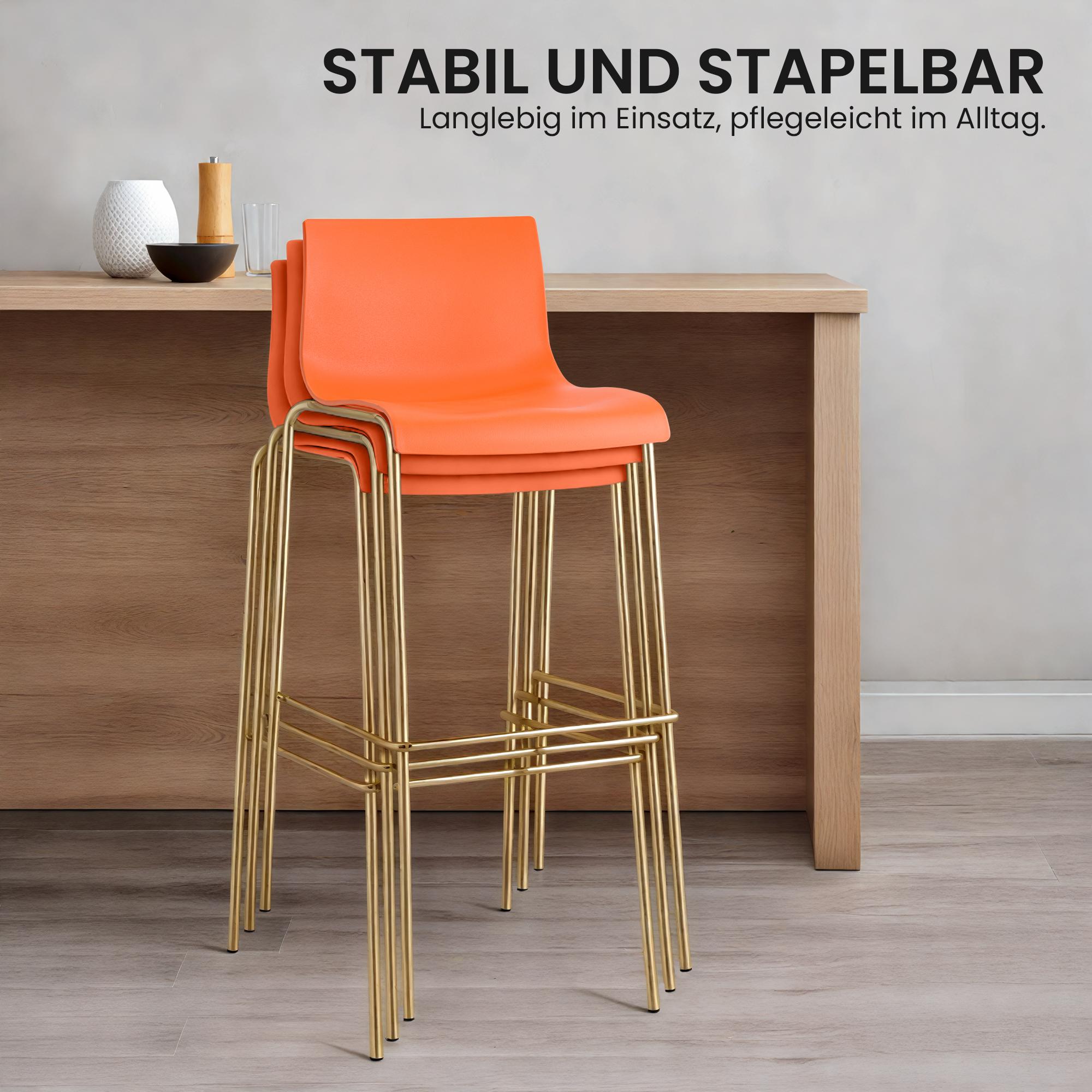 2er Set Barhocker Hover Kunststoff Vierfußgestell Gold