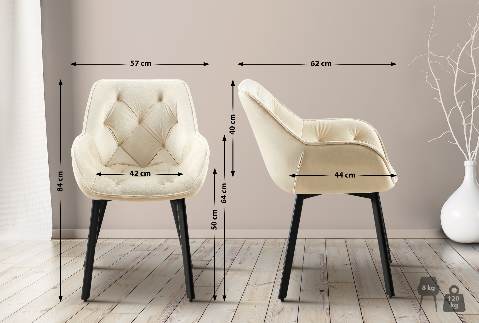 2er Set Drehbarer Esszimmerstuhl Antigo Samt