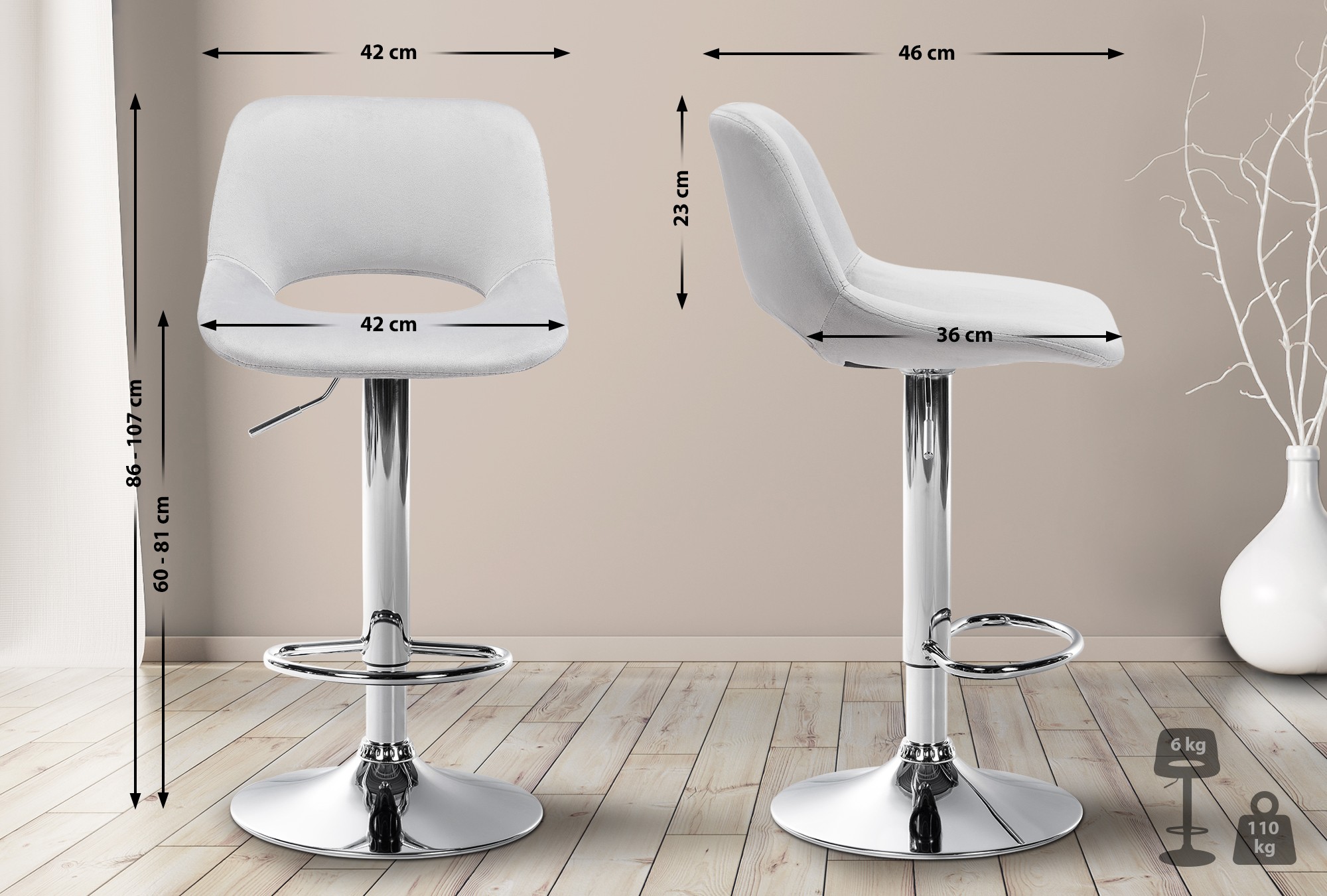 2er Set Barhocker Camden Samt