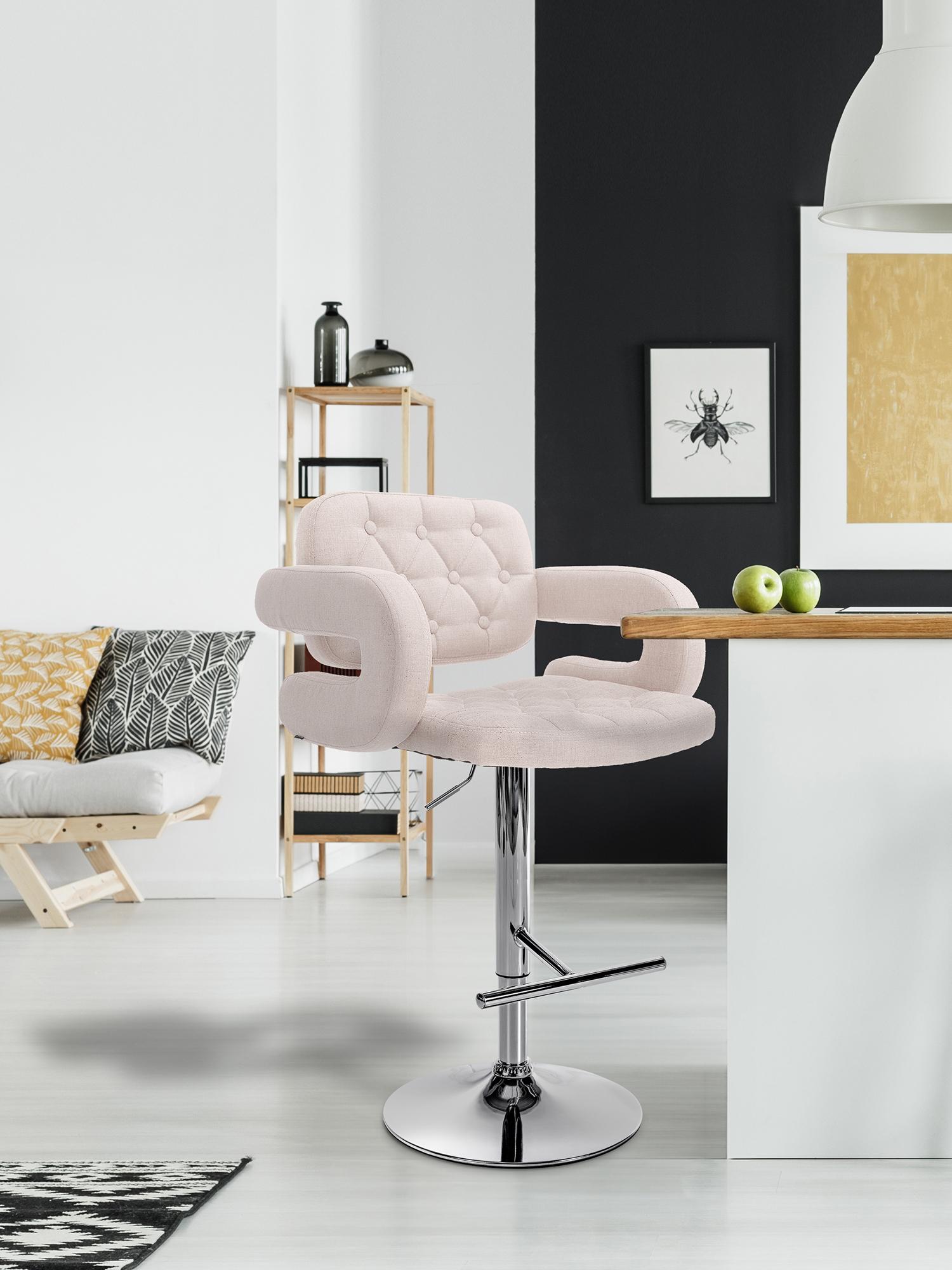 Barhocker Dublin Stoff beige chrom