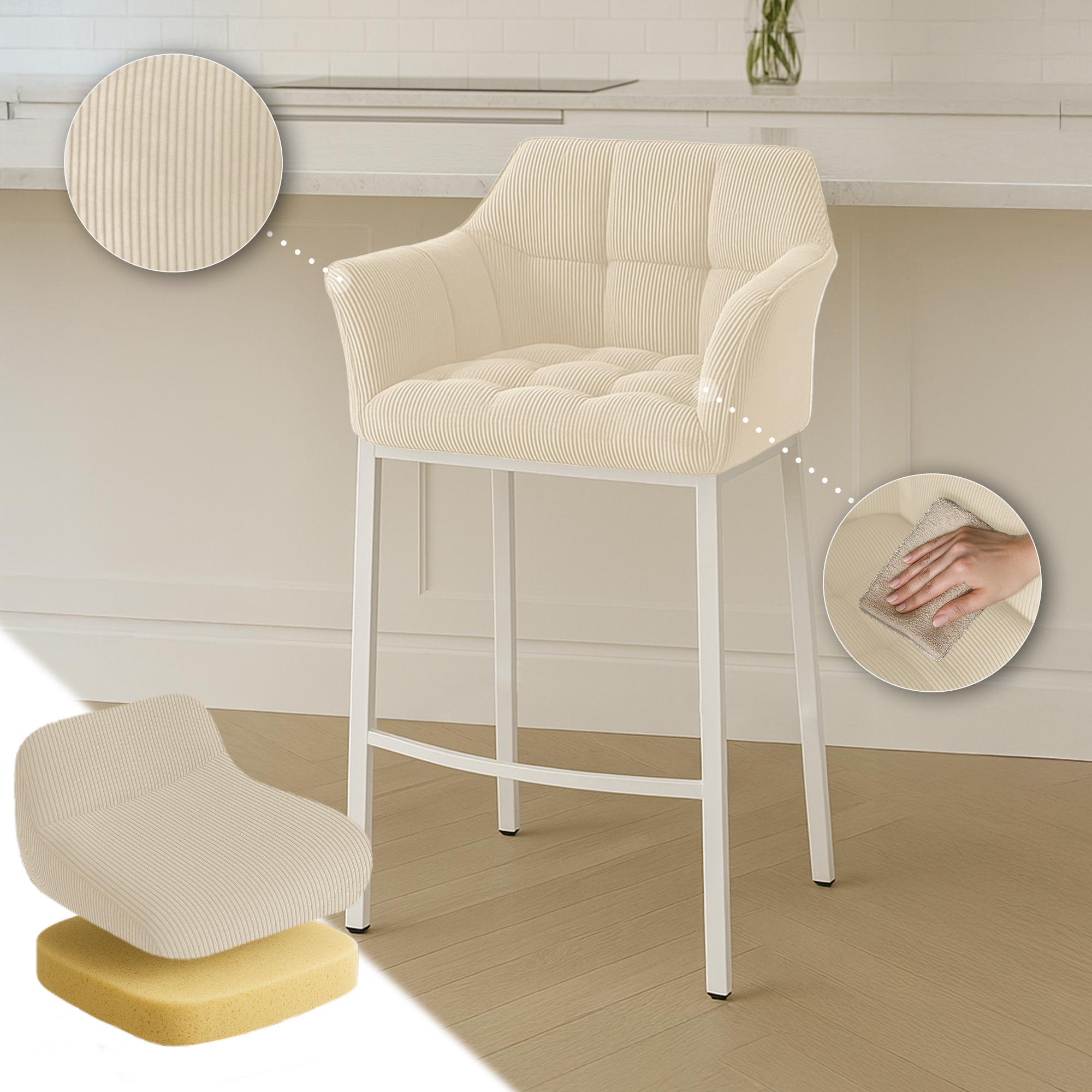 Barhocker Damaso Cord mit Vierfußgestell creme weiß