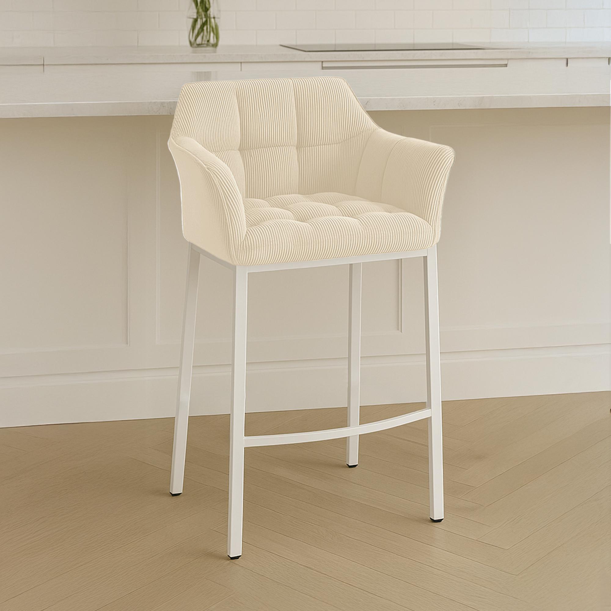 Barhocker Damaso Cord mit Vierfußgestell creme weiß