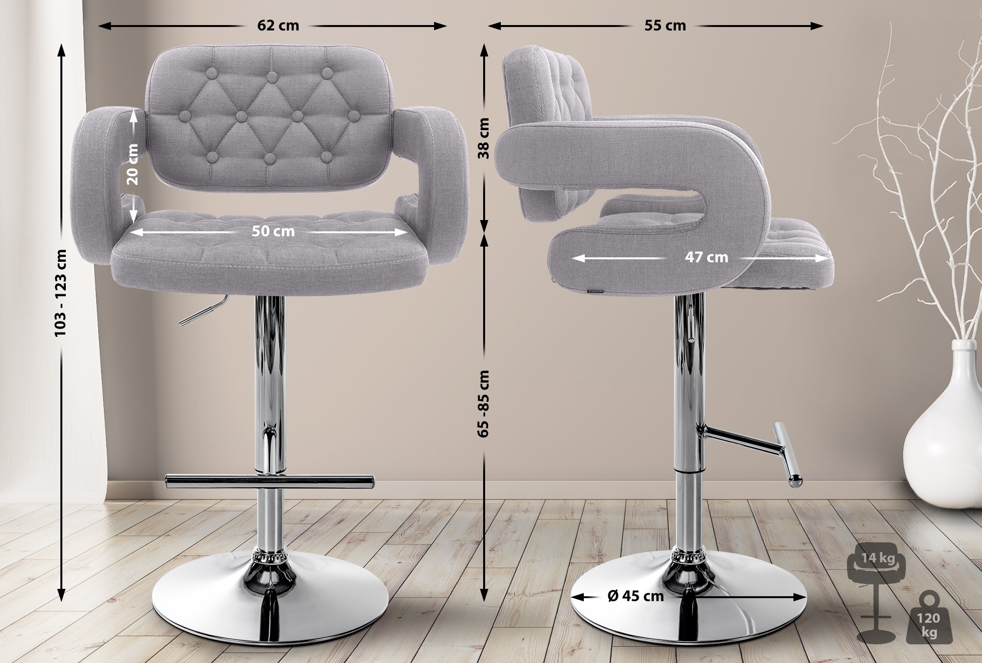 2er Set Barhocker Dublin Stoff