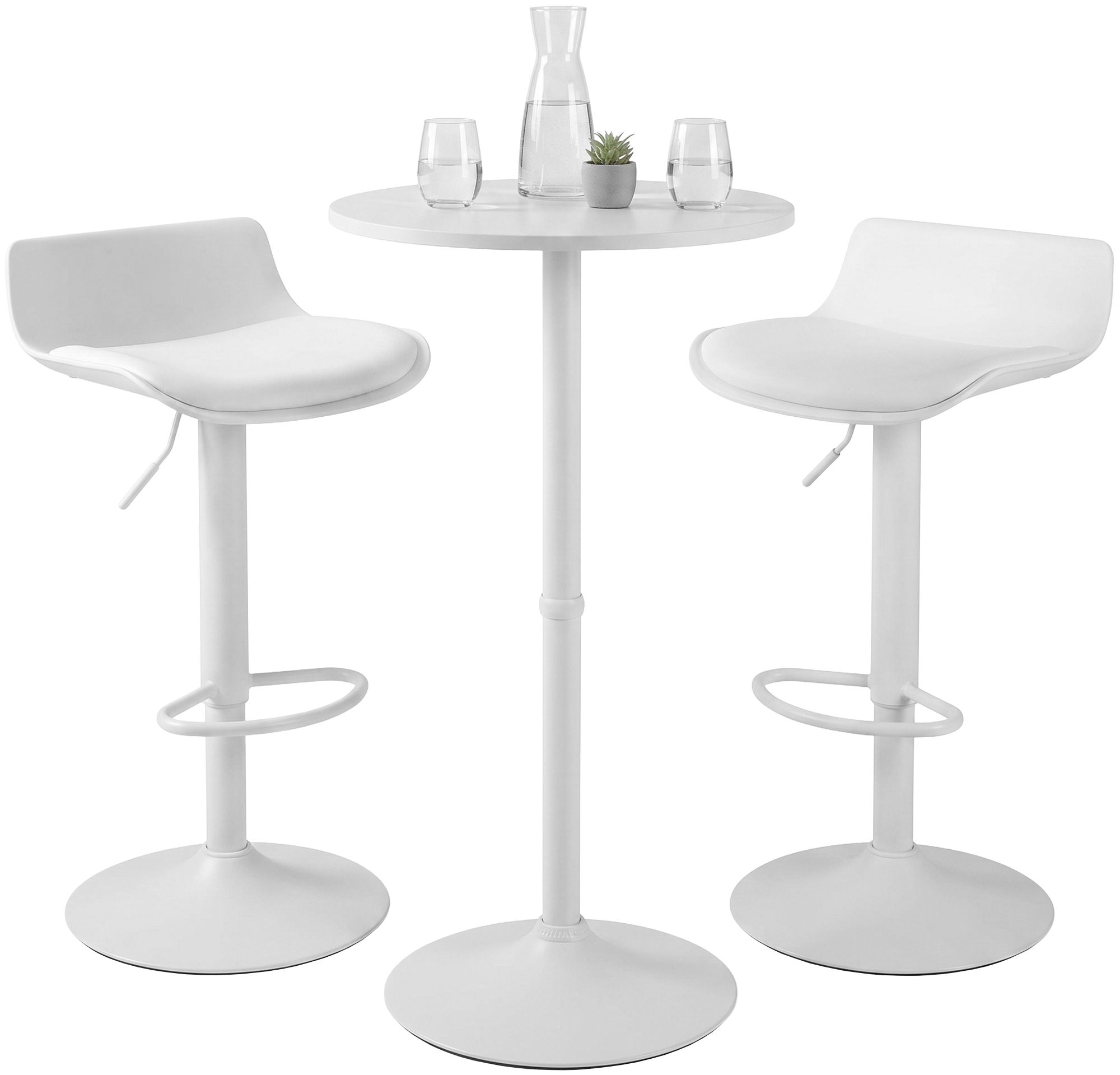 Bartisch-Set Navo mit zwei Barhockern in Lederoptik weiß