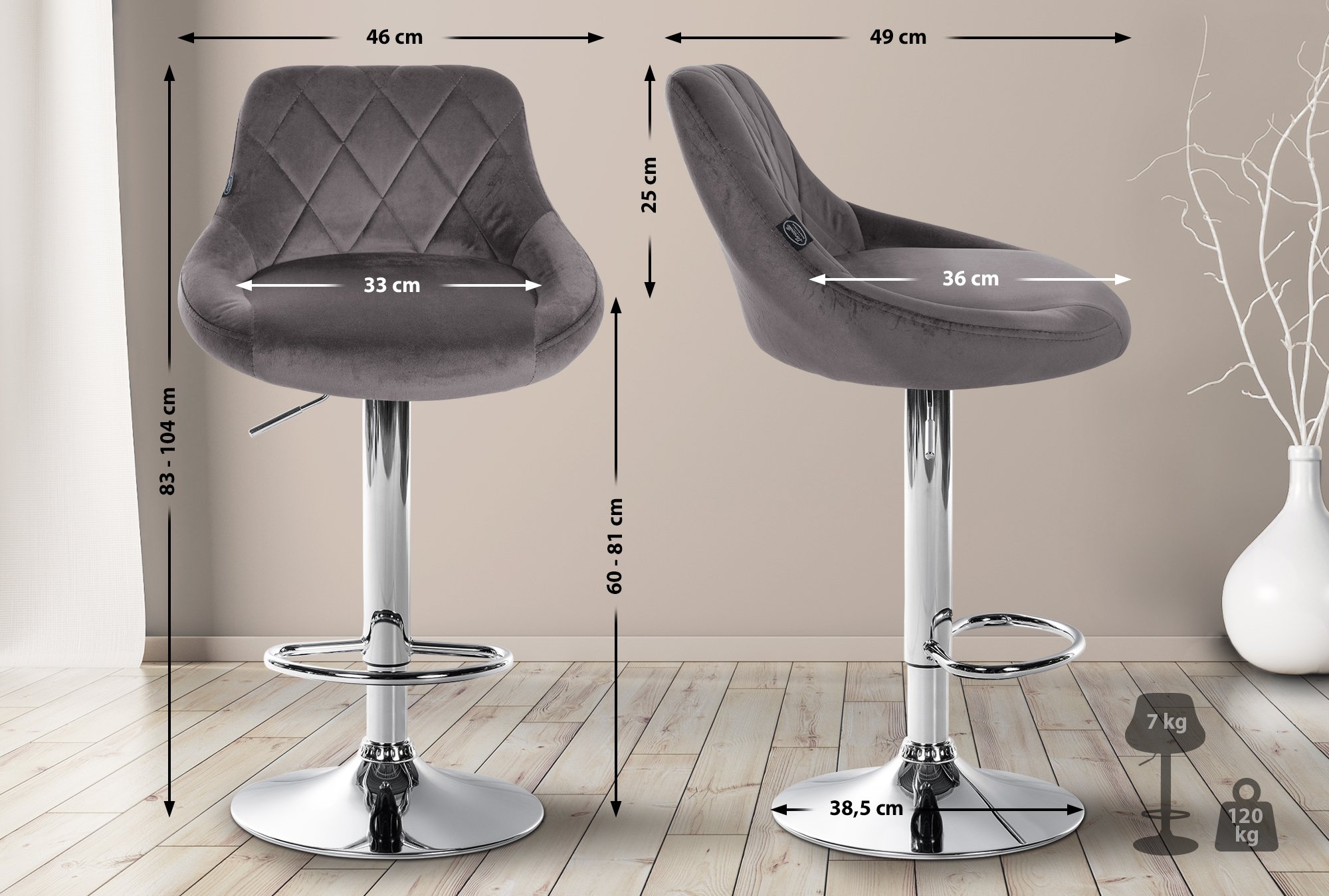 2er Set Barhocker Lazio Samt