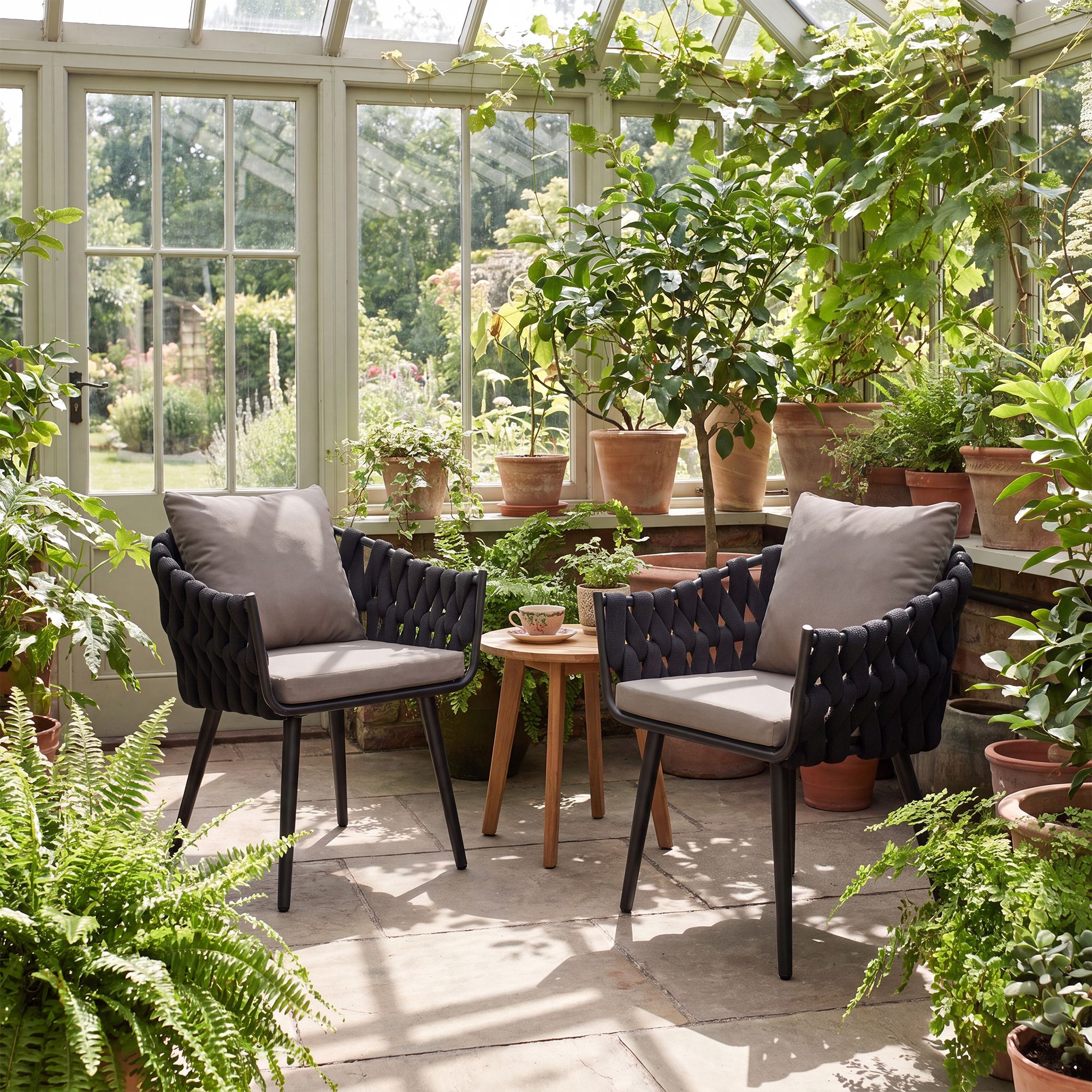 Gartensessel Naxos Anthrazit mit Sitzkissen grau