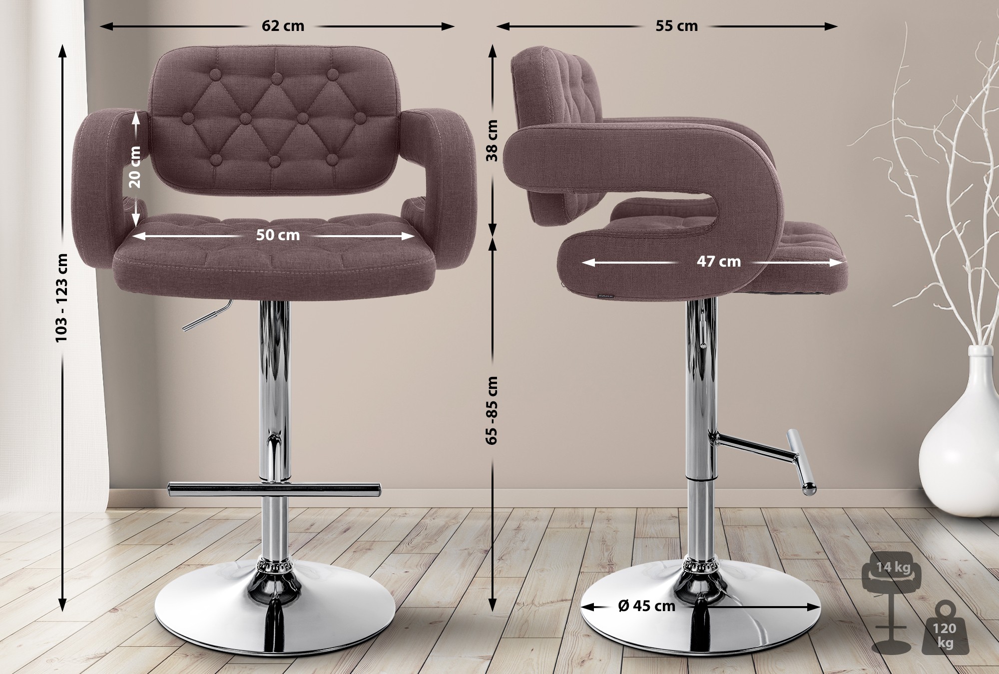 2er Set Barhocker Dublin Stoff