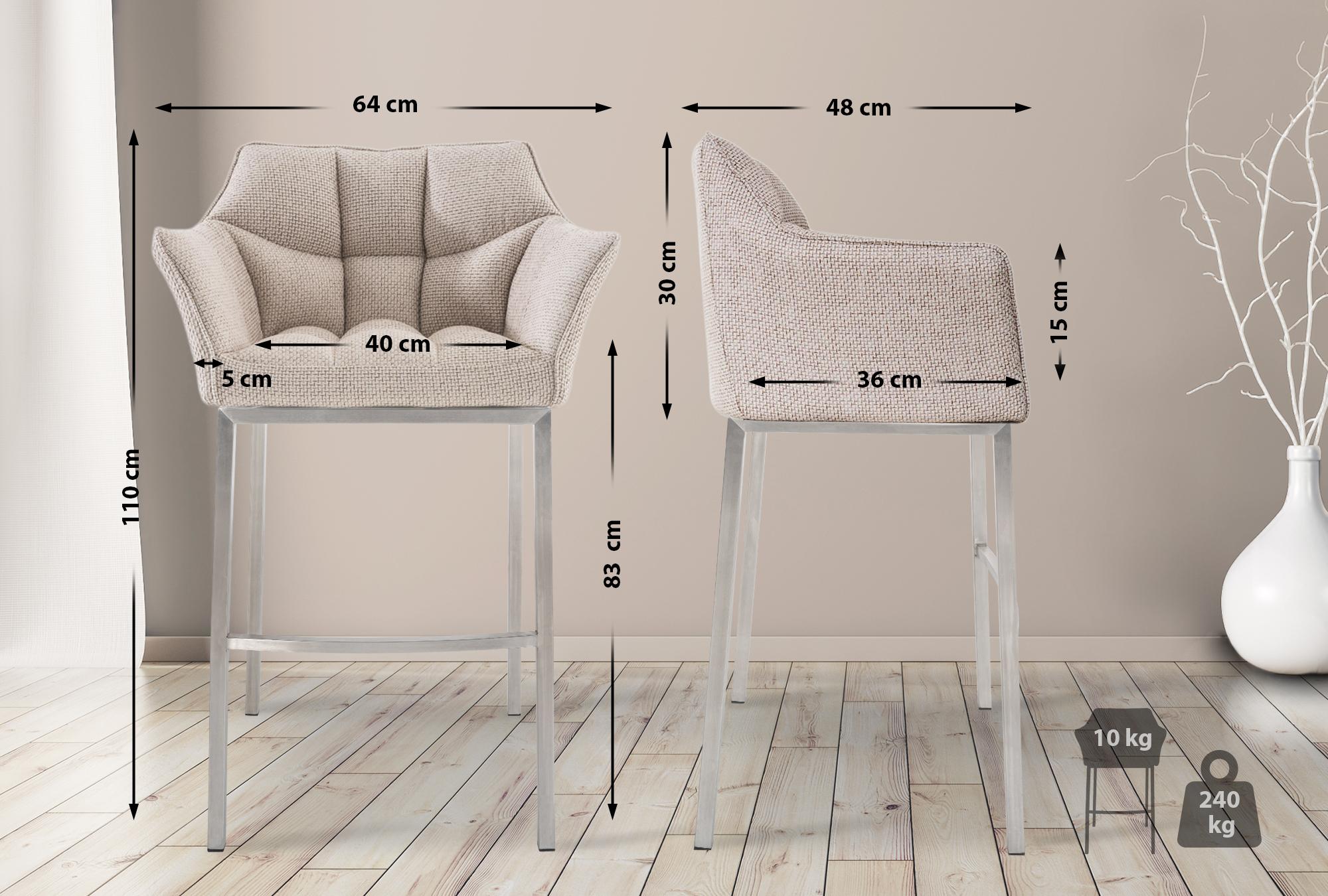 2er Set Barhocker Damaso Stoff mit Vierfußgestellen