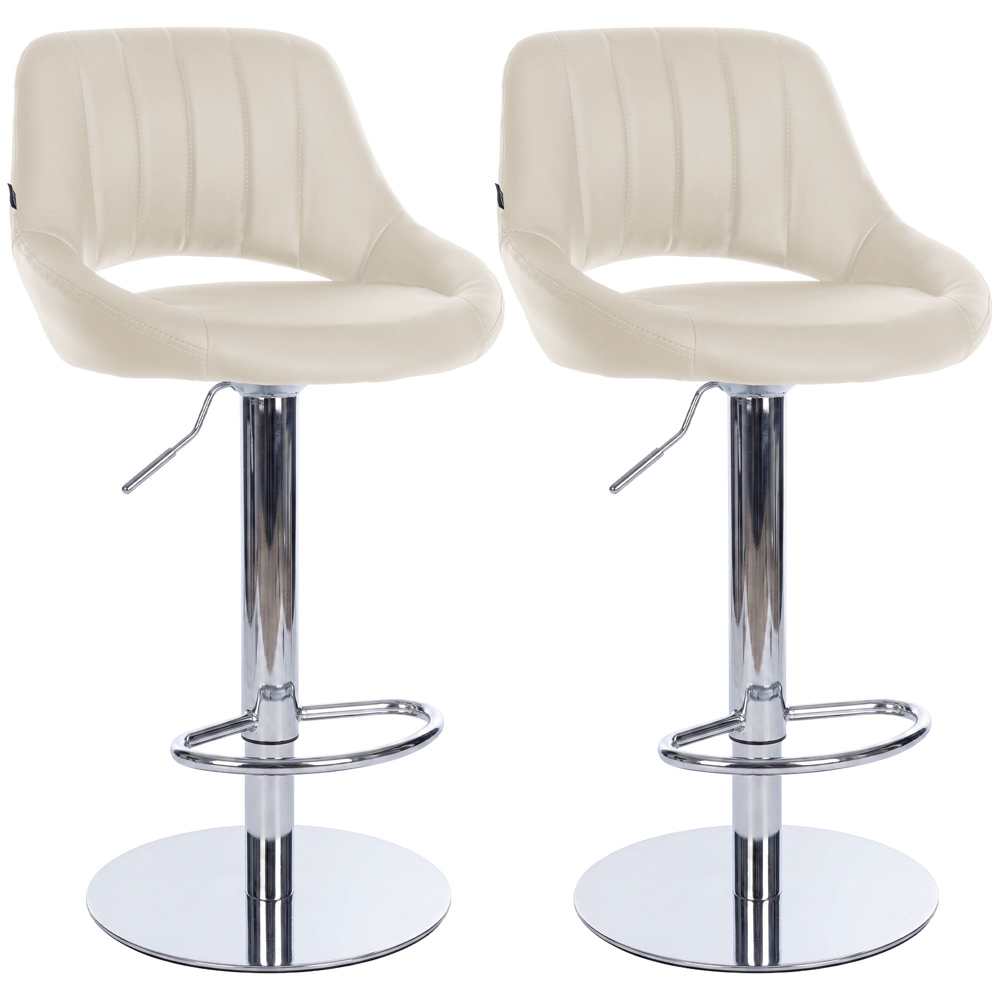 2er Set Barhocker Milet Chrom mit extra schweren Standfüßen creme Kunstleder