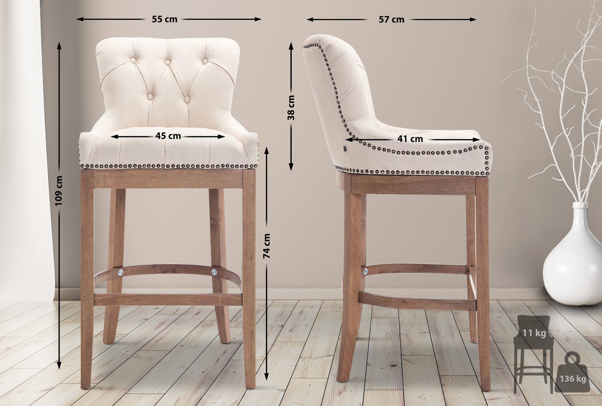 Barhocker Lakewood Stoff, Antik-hell