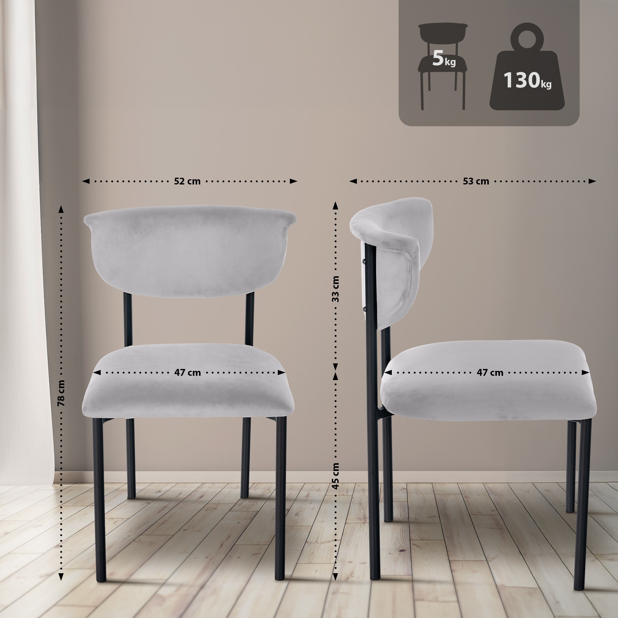2er Set Esszimmerstuhl Gambell Samt
