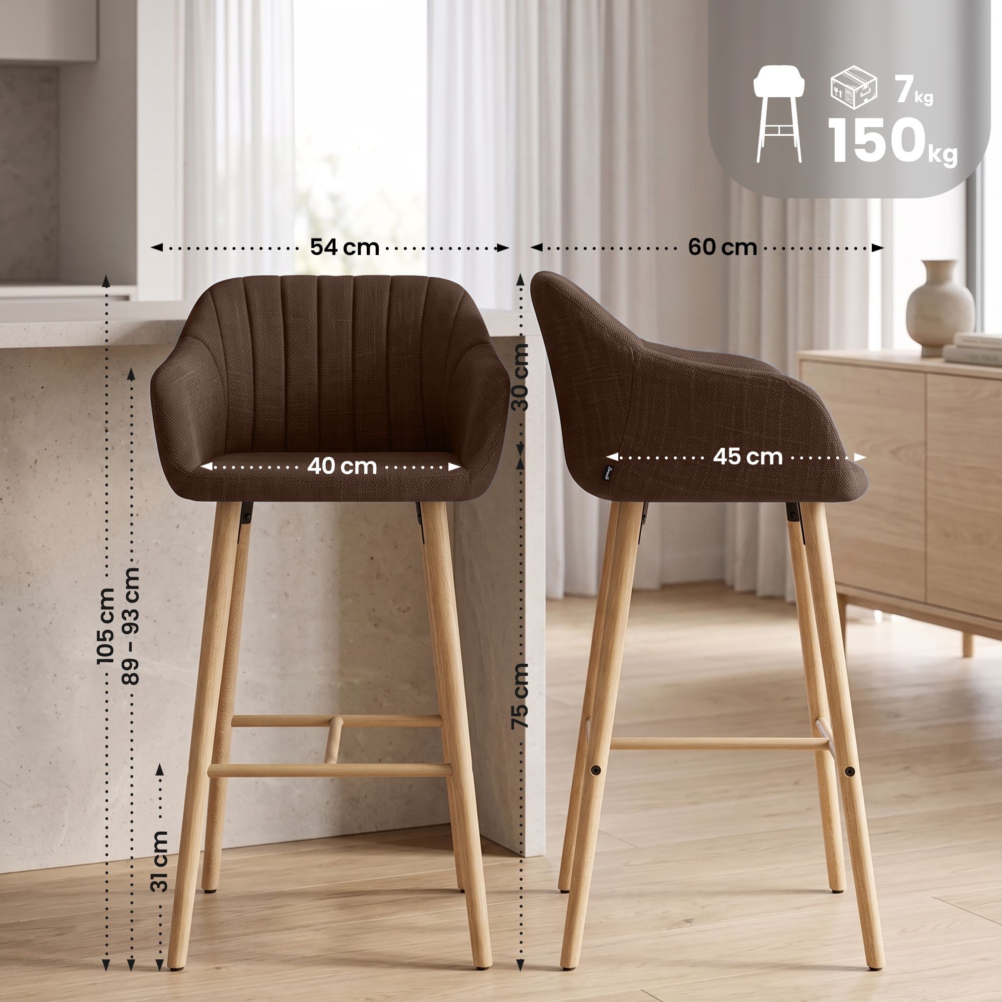 Barhocker Ando Stoff braun