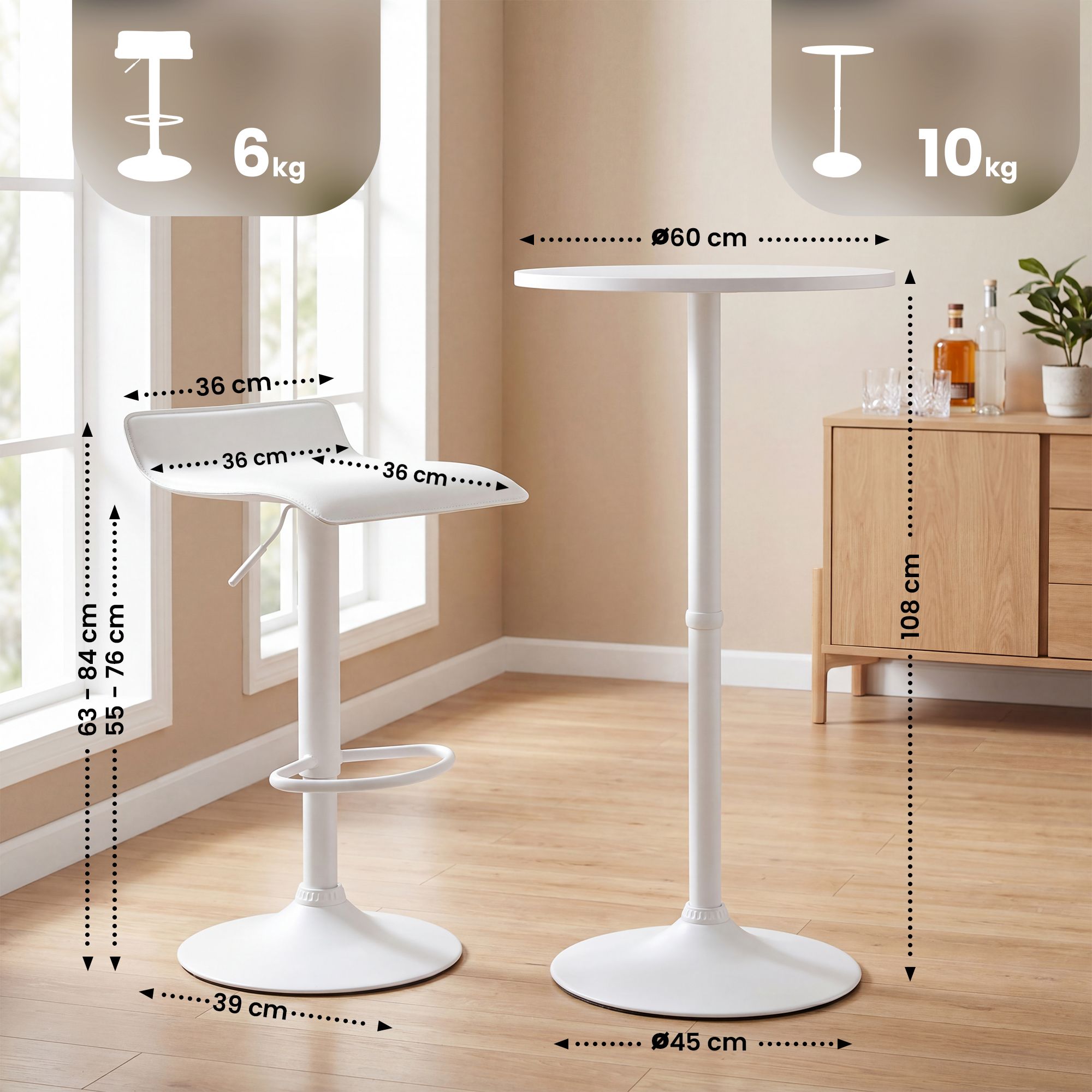 Bartisch-Set Lumo mit zwei Barhockern weiß