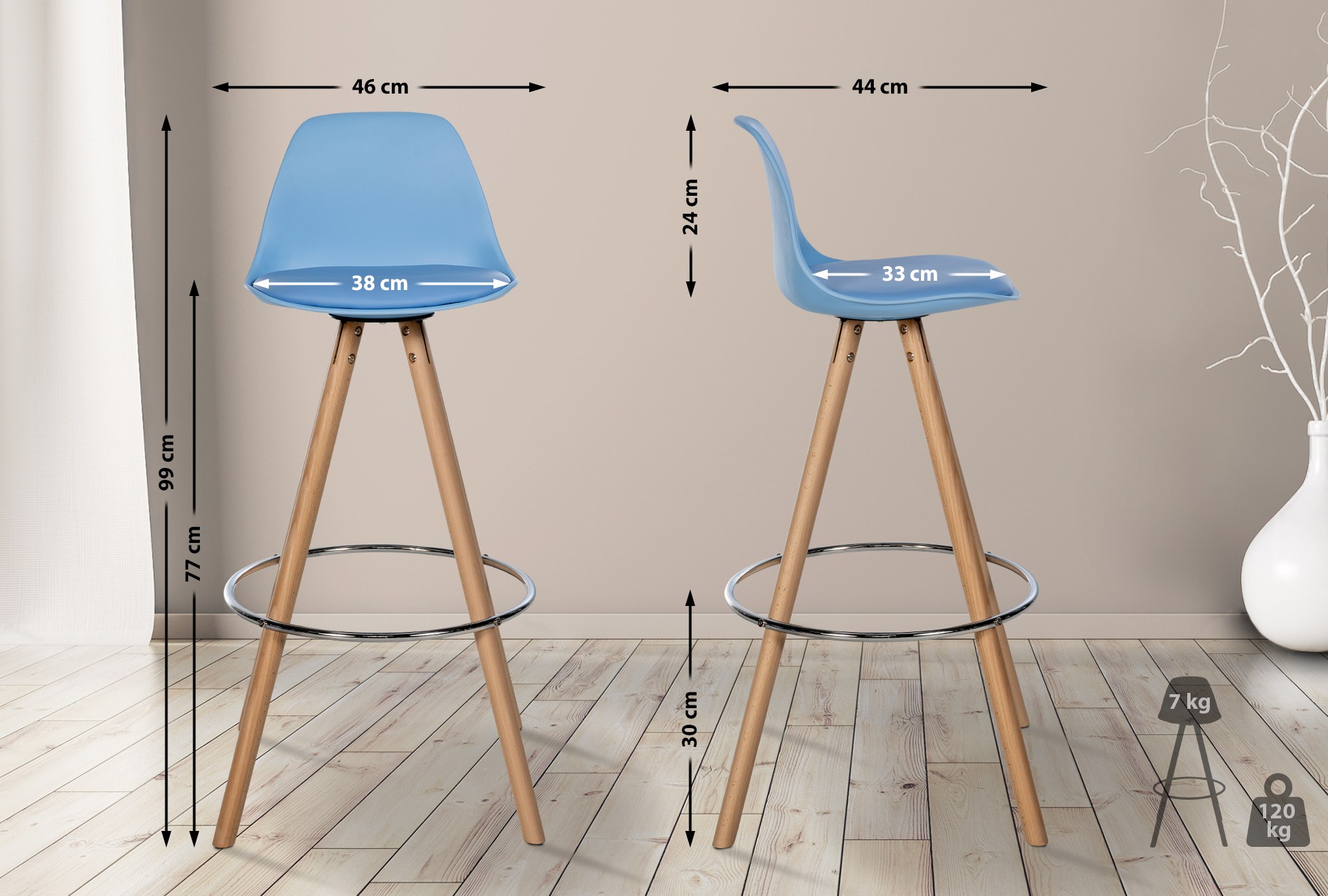 Barhocker Corbin Kunstleder Rund blau natura