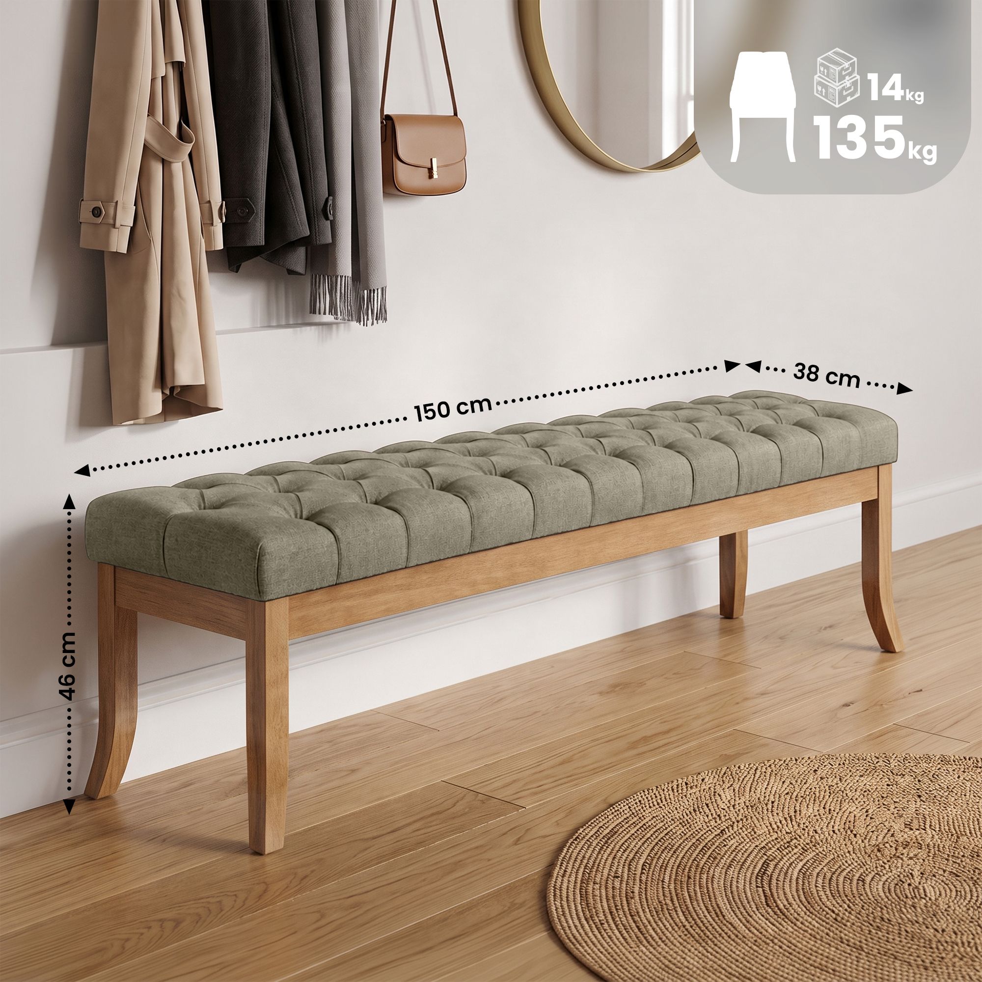 Sitzbank Ramses Stoff mit hellem Holzgestell