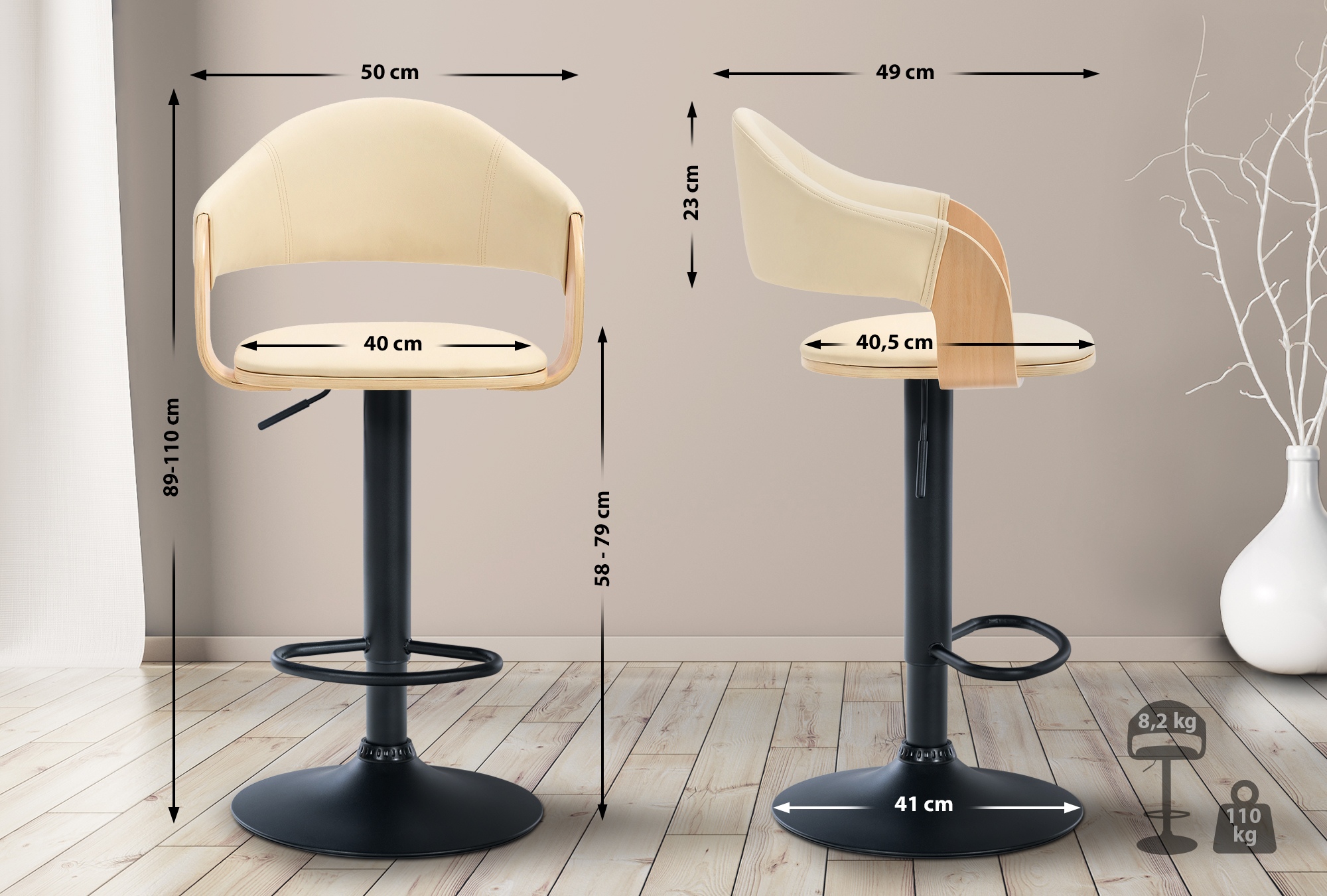 Barhocker Nilse Kunstleder natura/creme schwarz