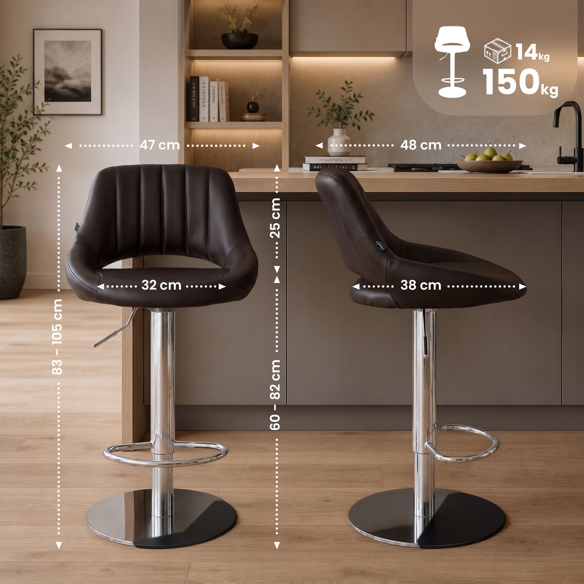 Barhocker Milet Chrom mit extra schwerem Standfuß