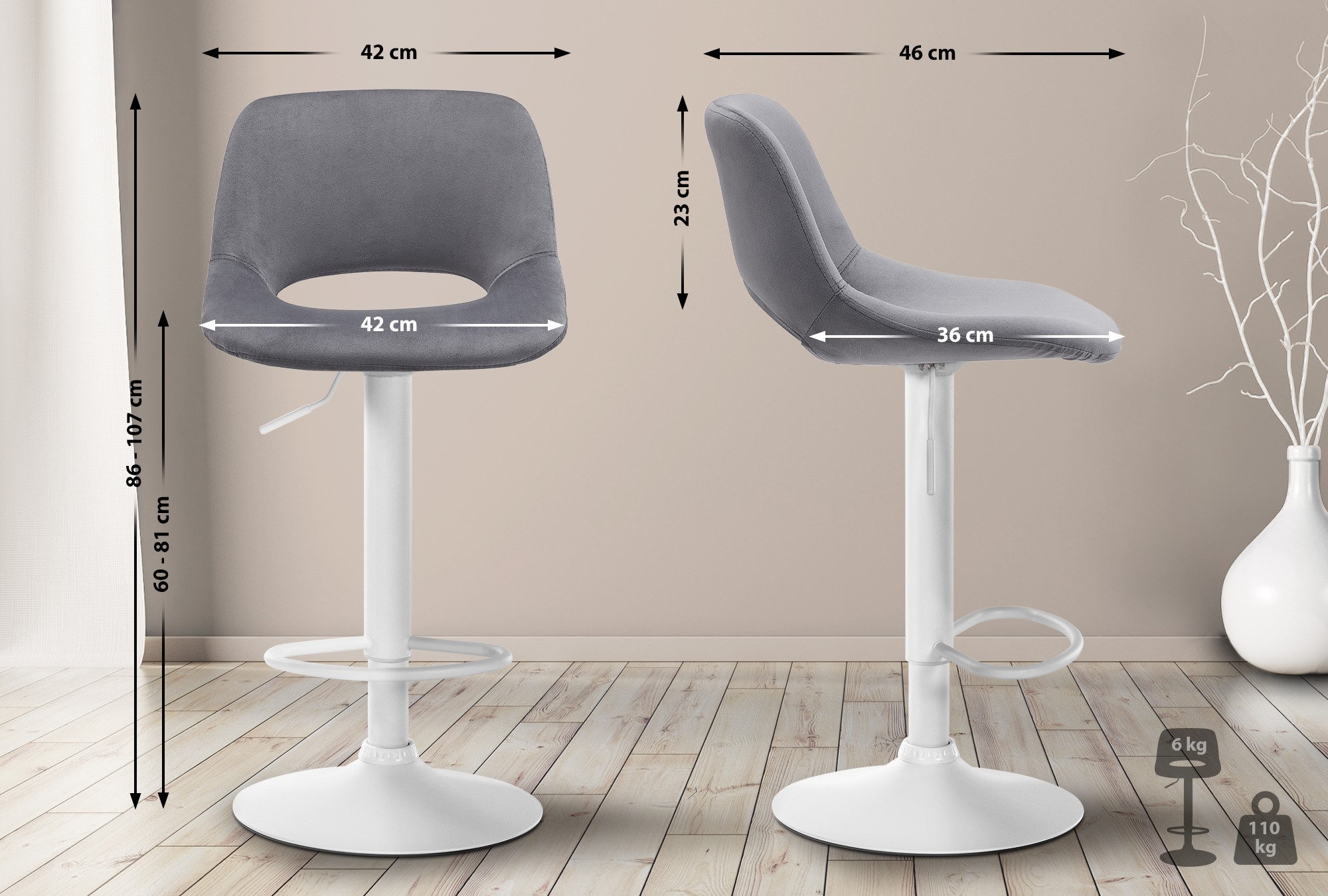 2er Set Barhocker Camden Samt