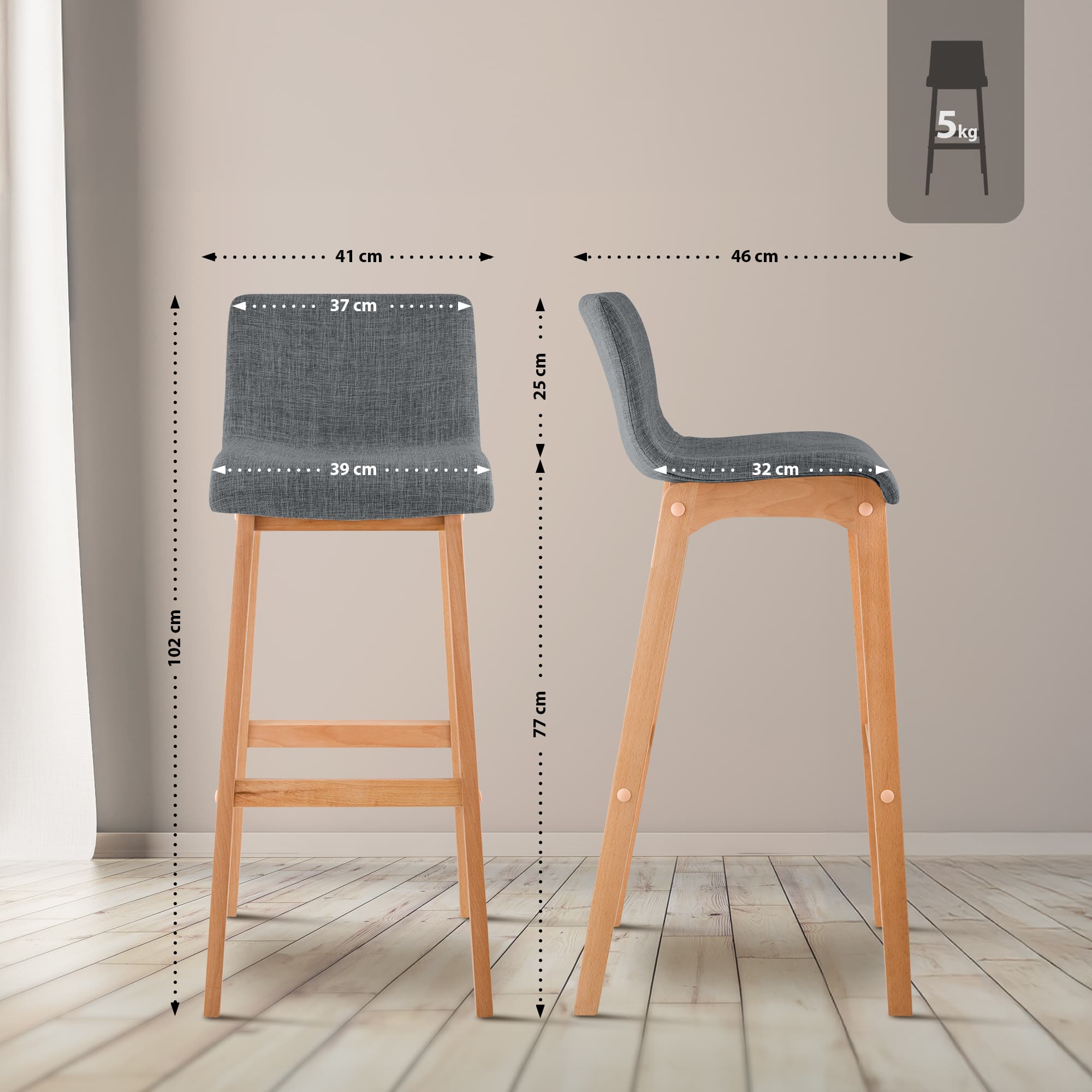 2er Set Barhocker Hover Stoff Vierfußgestell Natura