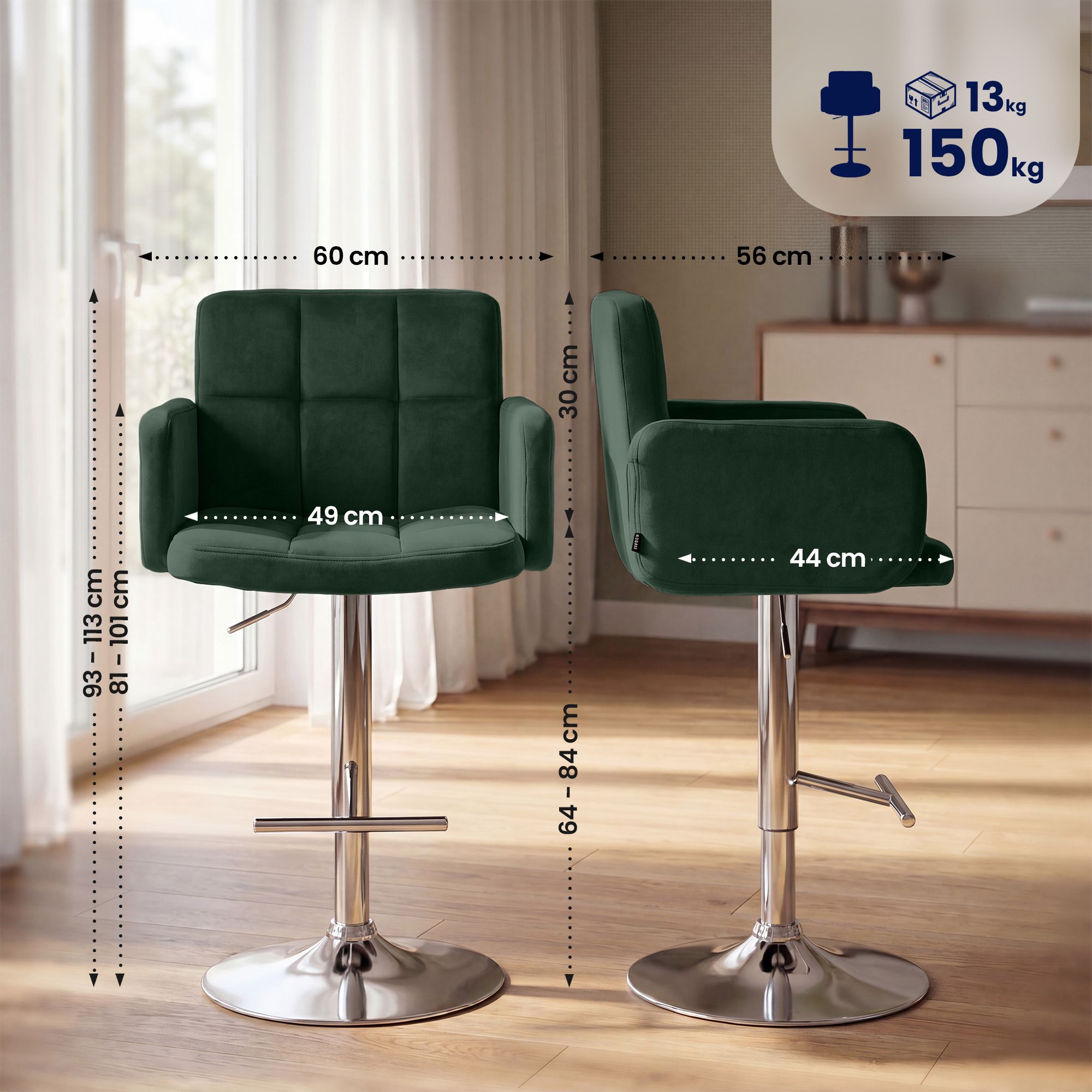 2er Set Barhocker Los Angeles Samt