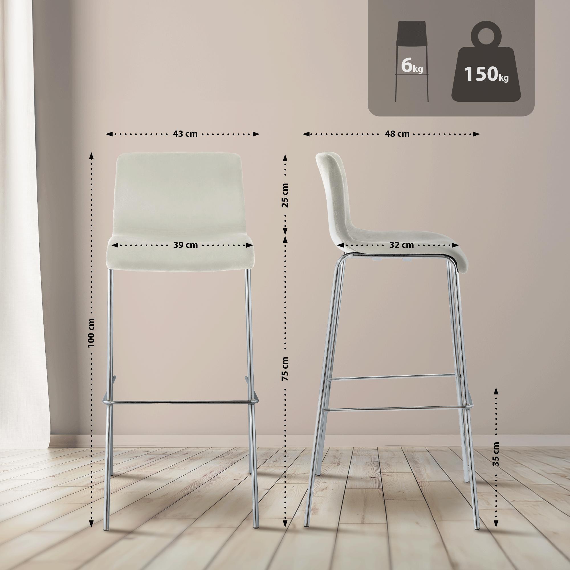 Barhocker Hover Samt Vierfußgestell Chrom