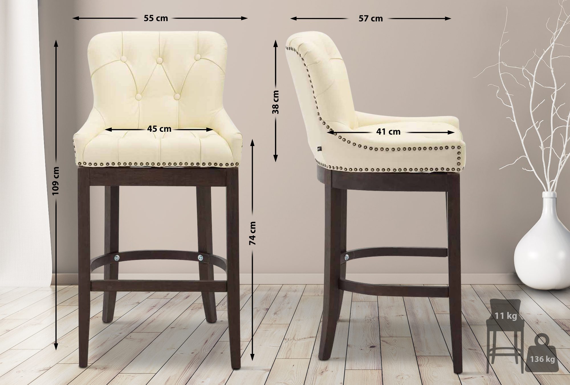 Barhocker Lakewood Echtleder, Antik-dunkel