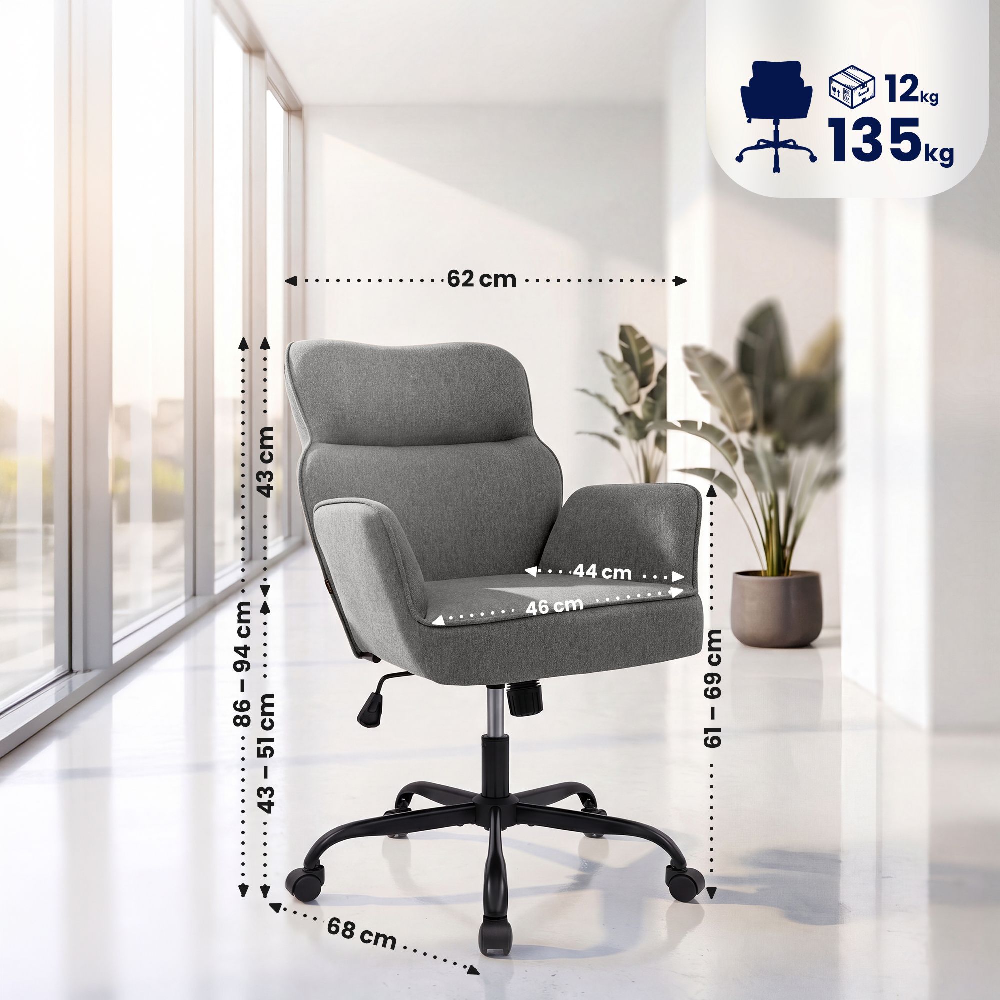 Bürostuhl Amado Stoff grau