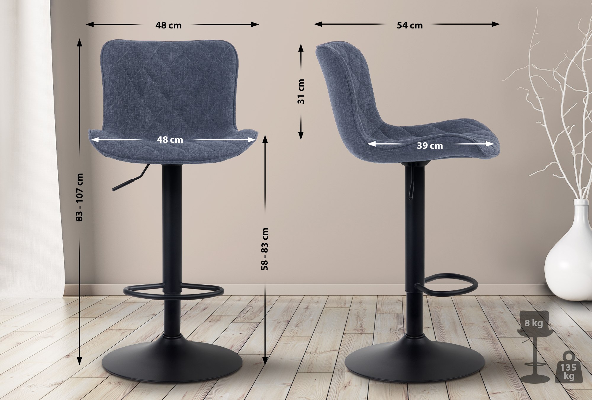 Barhocker Emma blau Stoff