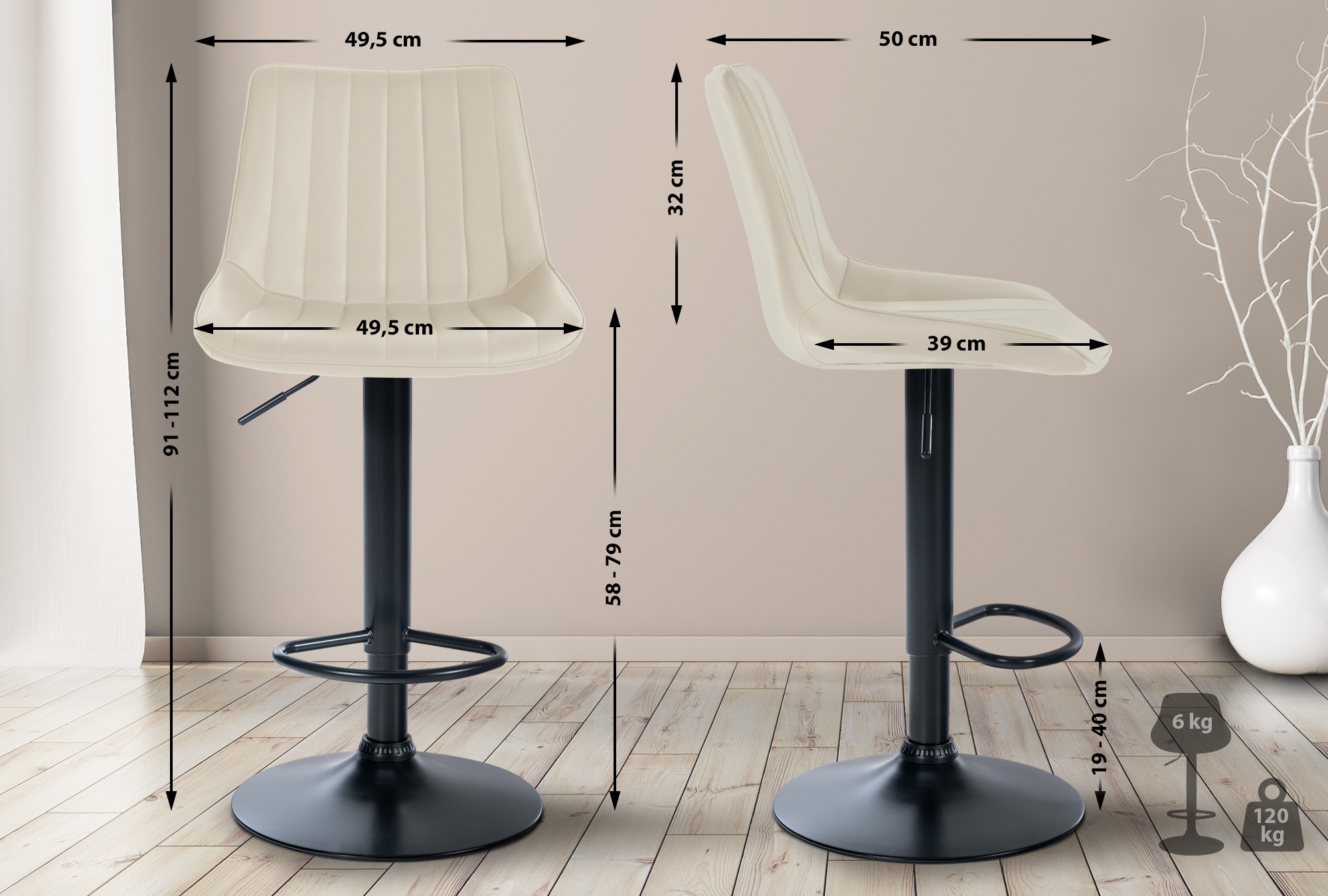 2er Set Barhocker Toni Kunstleder