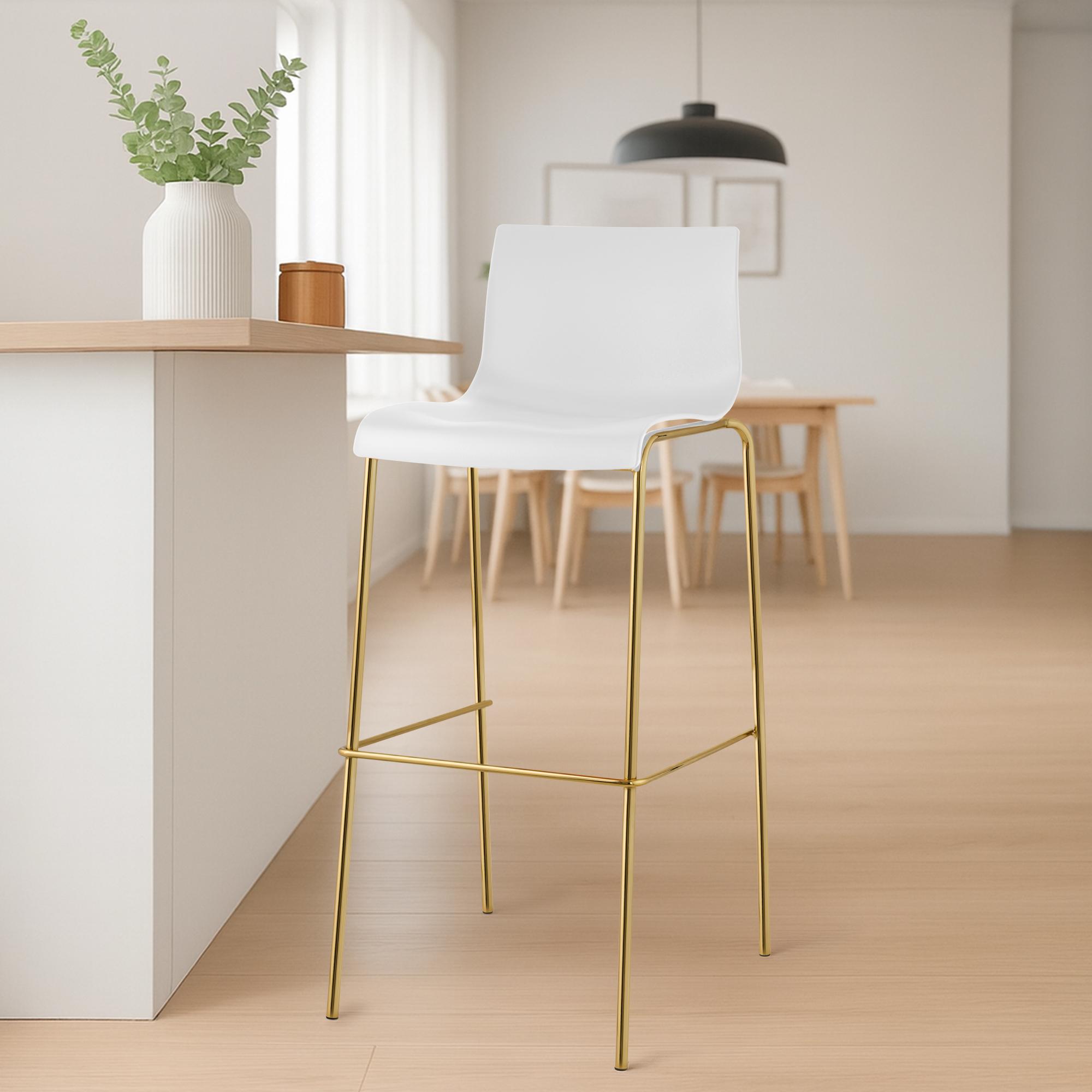 2er Set Barhocker Hover Kunststoff Vierfußgestell Gold