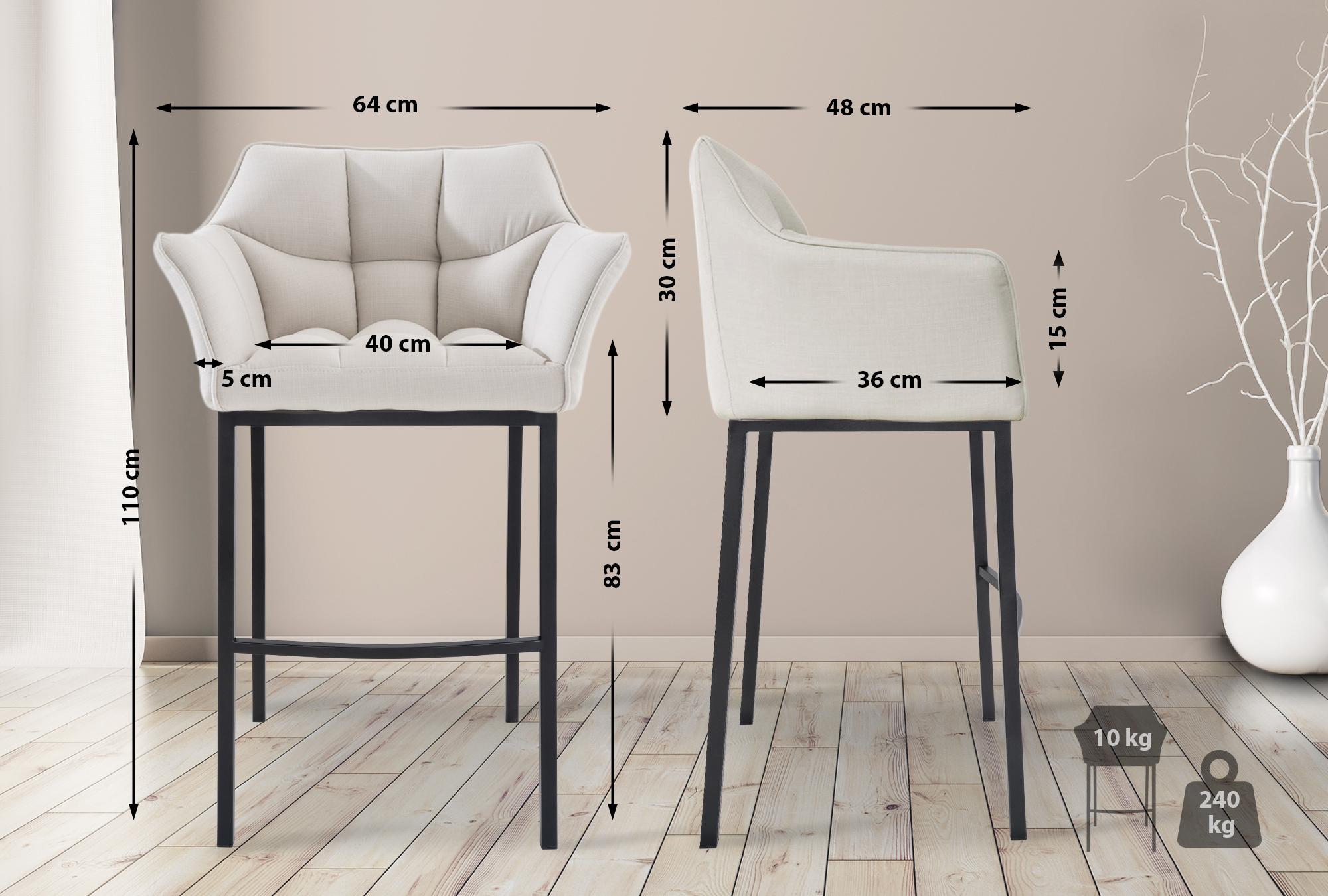 2er Set Barhocker Damaso Stoff mit Vierfußgestellen